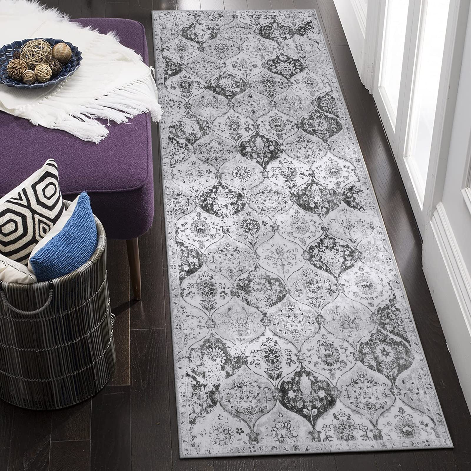 Lahome Moroccan Trellis Washable Rug, 2x3 Kitchen Rugs for Entryway Bathroom, Non-Slip Indoor Door Mat Ultra-Thin, Small Oriental Throw Carpet for Bedroom Entry Elise, Cream/Multi