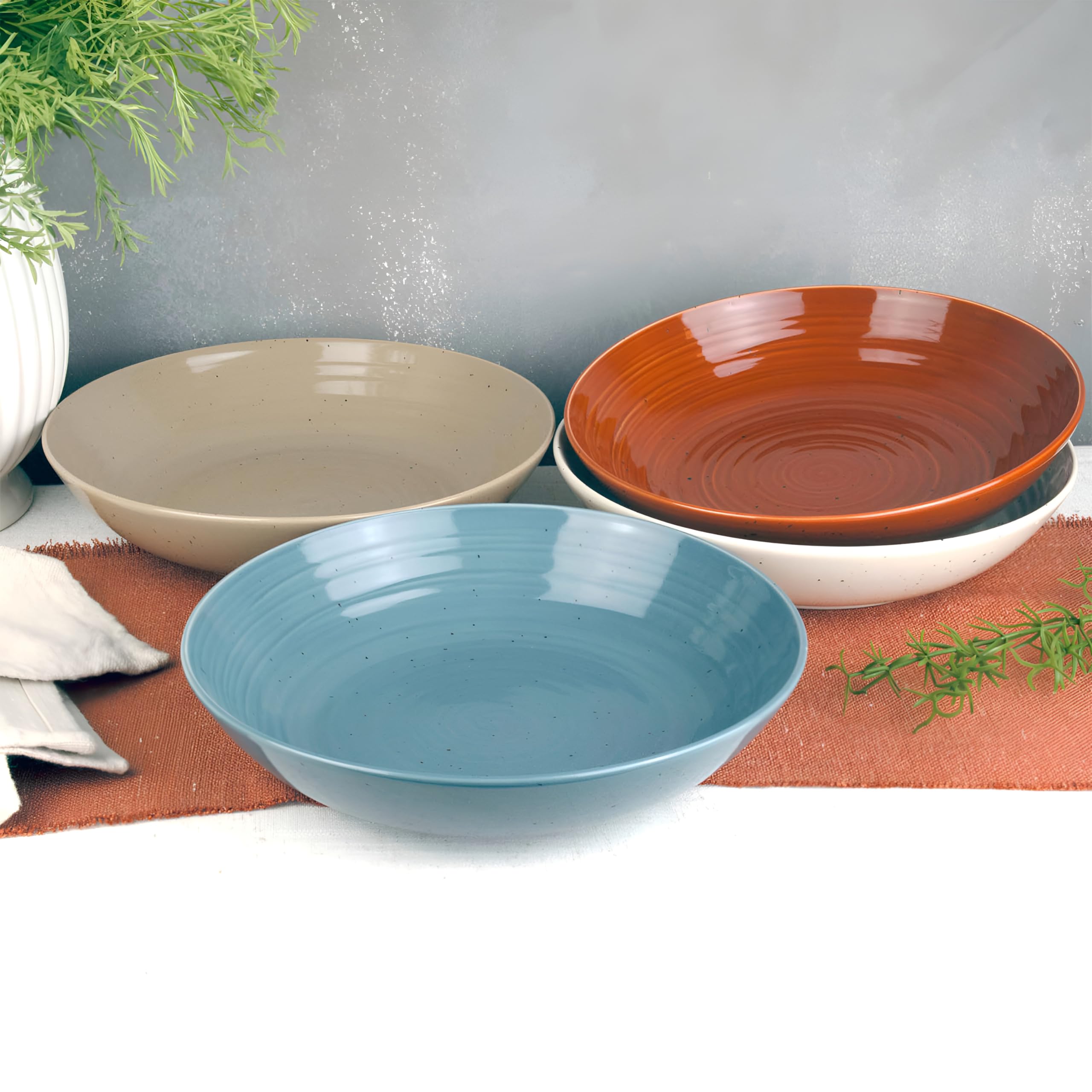 Sango Siterra Painter's Palette 16-Piece Stoneware Dinnerware Set - Service for 4, Ceramic Plates and Bowls Sets, Chip Resistant, Rustic Dishware, Microwave & Dishwasher Safe Kitchen Dishes