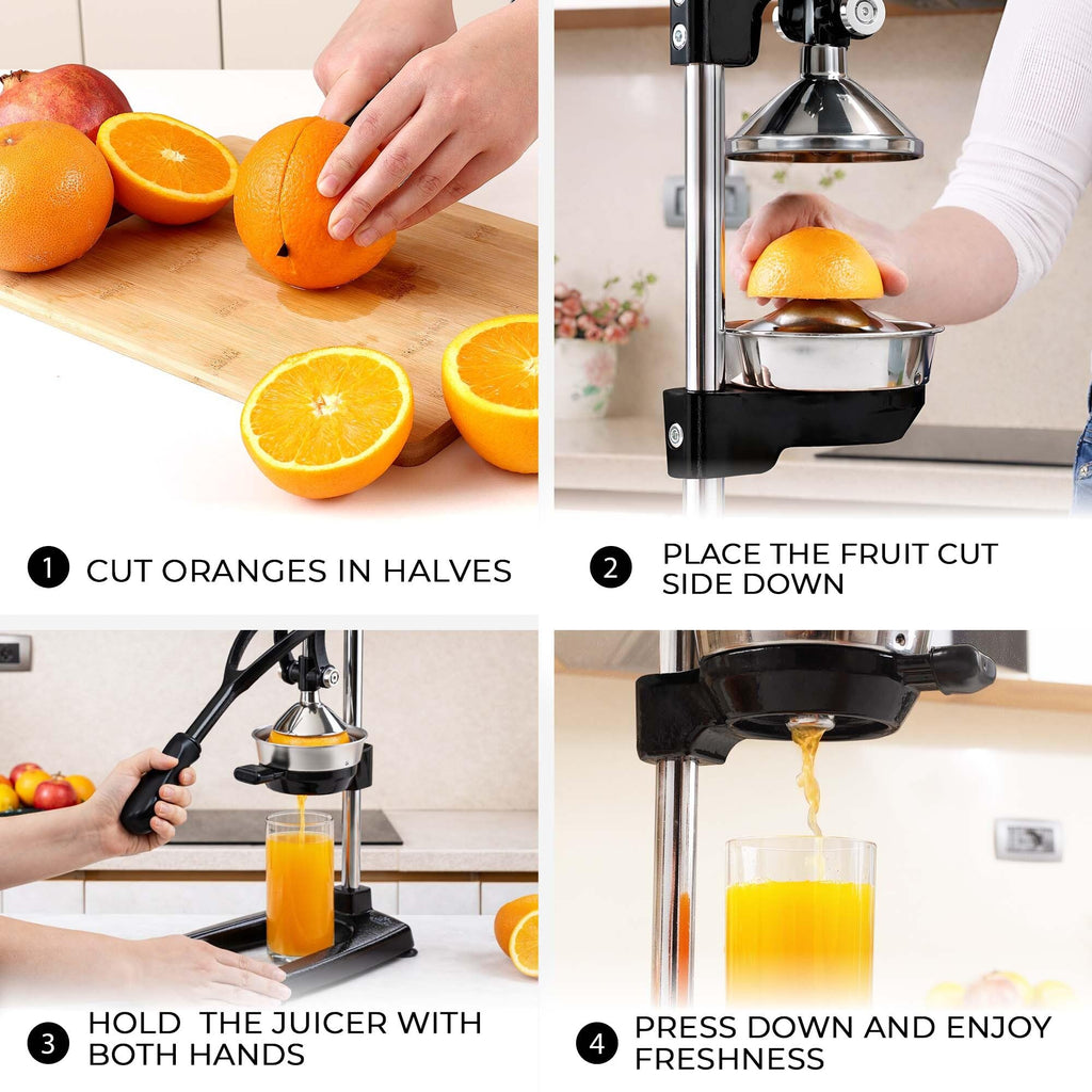 Zulay Kitchen Cast Iron Juicer - Easy-to-Clean Heavy-Duty Manual Juicer, Professional Citrus Juicer - Stainless Steel Lemon Squeezer - Manual Citrus Press & Orange Squeezer - Orange Juicer (Black)