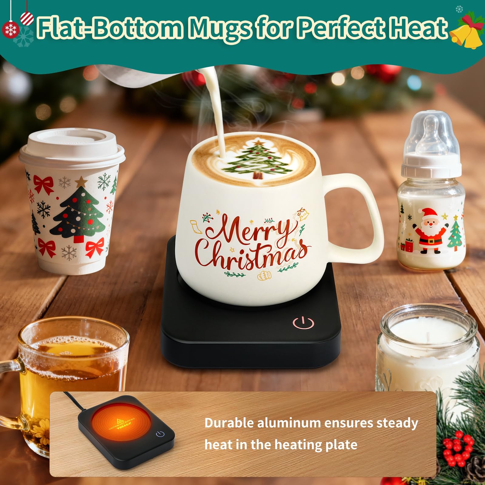 VOBAGA Coffee Mug Warmer for Desk with Auto Shut Off & 3-Temp Settings, Coffee Cup Warmer with Smart Safety Alert Home Office Accessory, Perfect for Coffee, Tea, Milk (Mug for Display)