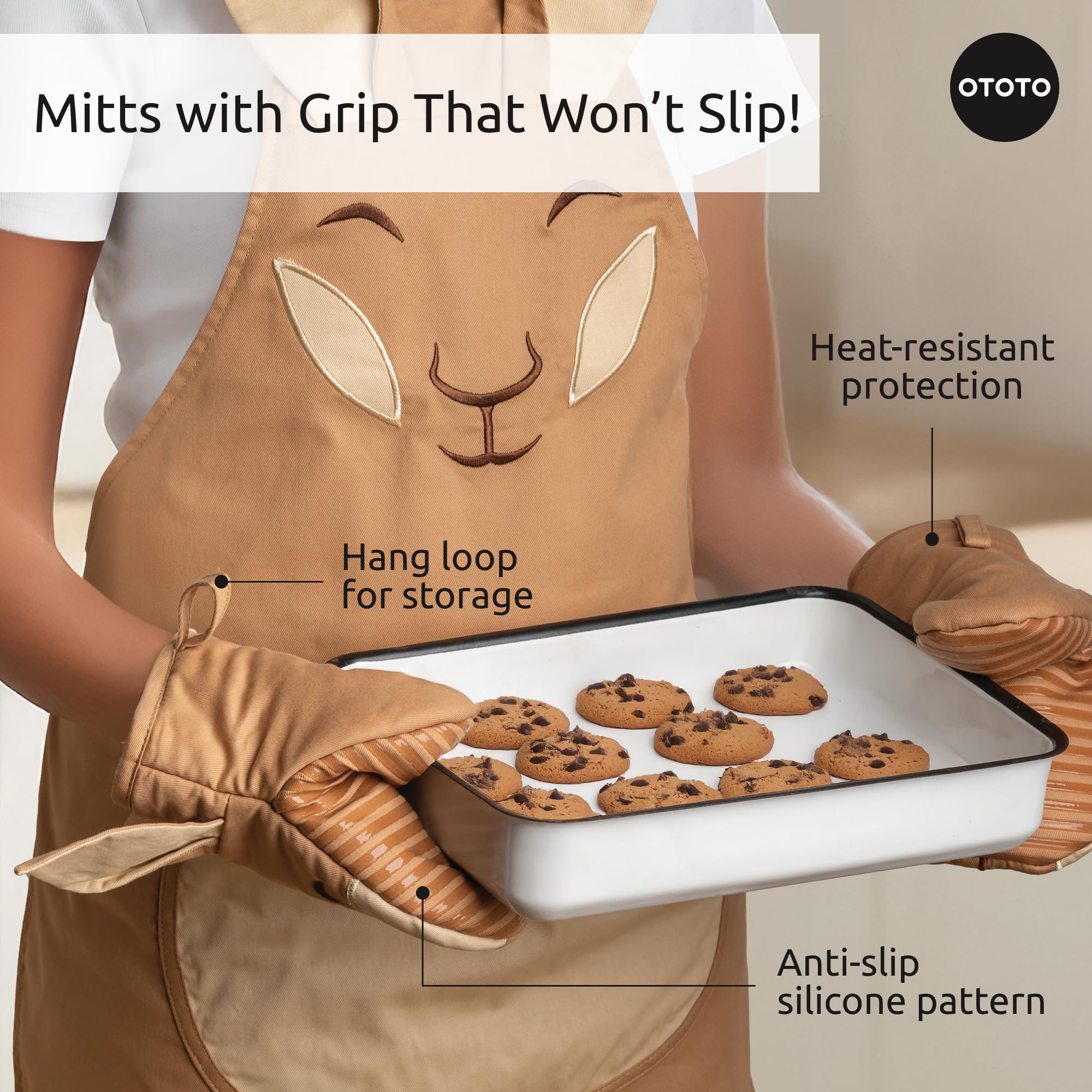 OTOTO Hot-Dog Double Oven Mitts Cute Funny - Gifts for Dog Lovers, Dachshund Themed Gifts, Heat Resistant, Kitchen Gadgets (Brown)