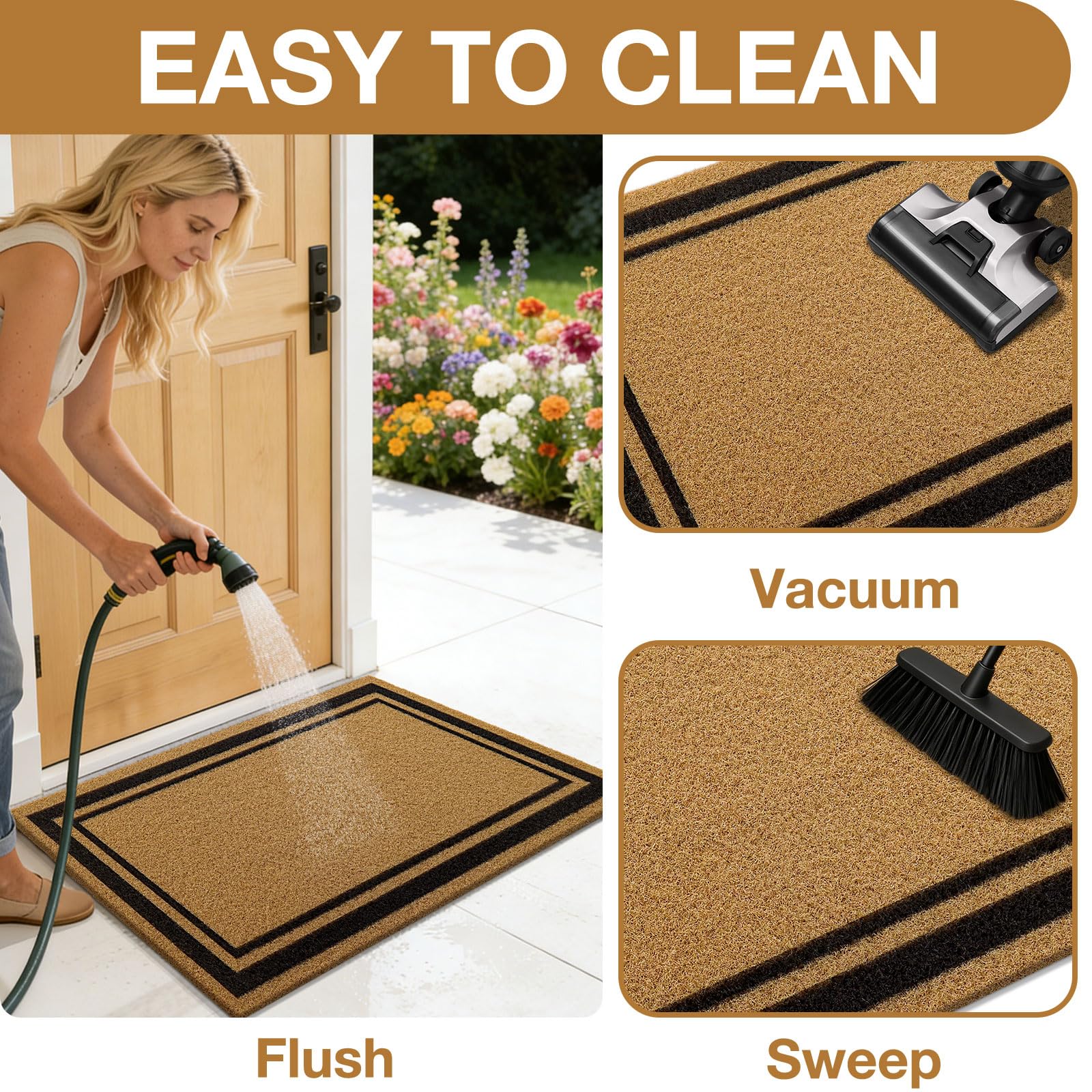 OLANLY Front Door Mat, Low Profile Doormat, Stain and Fade Resistant, Easy to Clean, for Indoor and Outdoor Entrances, Patio Porch or Entryway, Brown (30x17 Inch, Home Sweet Home)