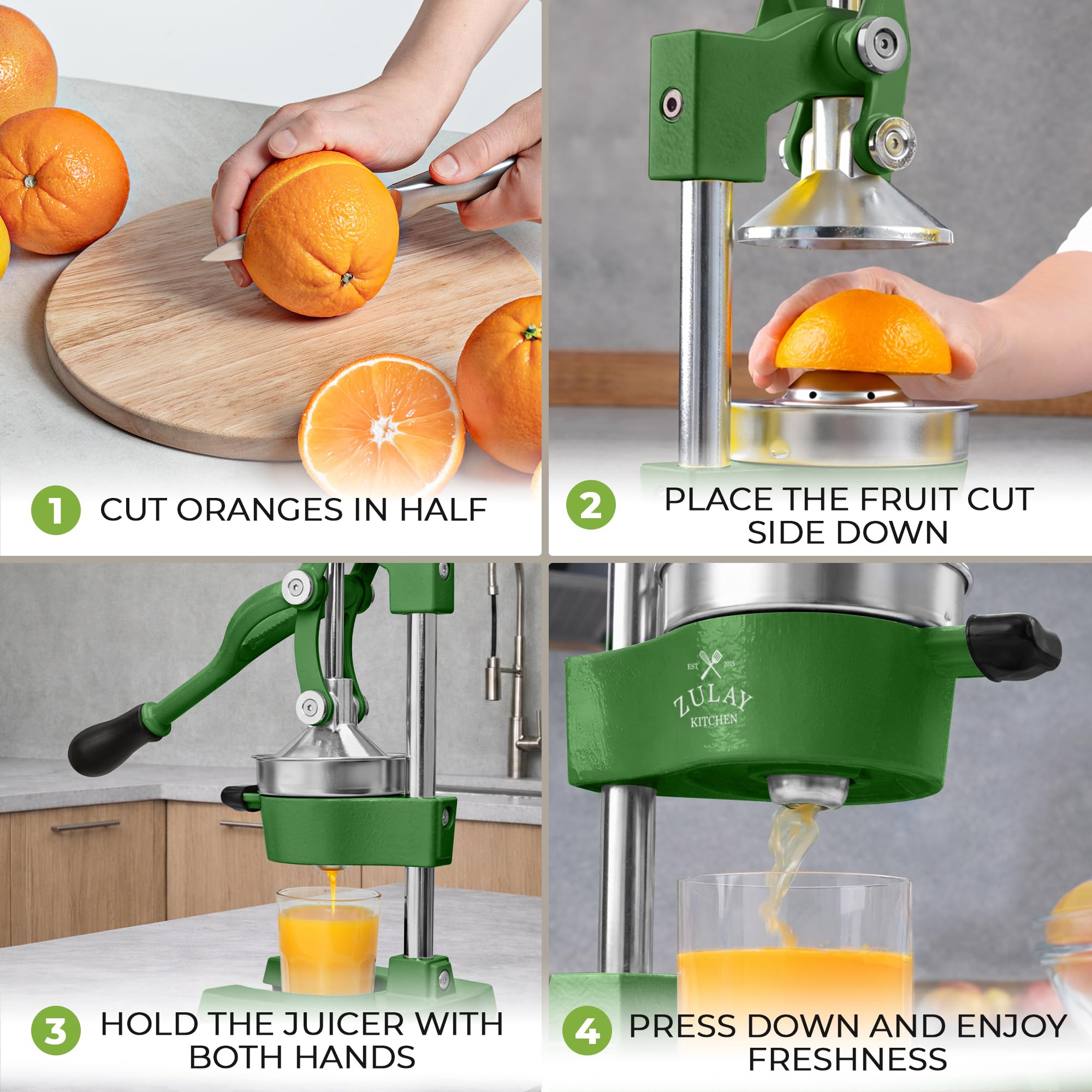 Zulay Kitchen Cast Iron Juicer - Easy-to-Clean Heavy-Duty Manual Juicer, Professional Citrus Juicer - Stainless Steel Lemon Squeezer - Manual Citrus Press & Orange Squeezer - Orange Juicer (Black)