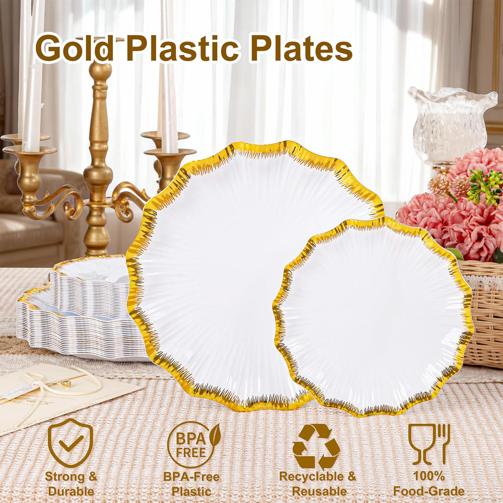 DaYammi 60PCS Blue and White Plastic Plates Blue Rim White Disposable Plates Blue White Party plates Include:30 Plastic Dinner Plate 30 Dessert plate and Wedding & Party Dining