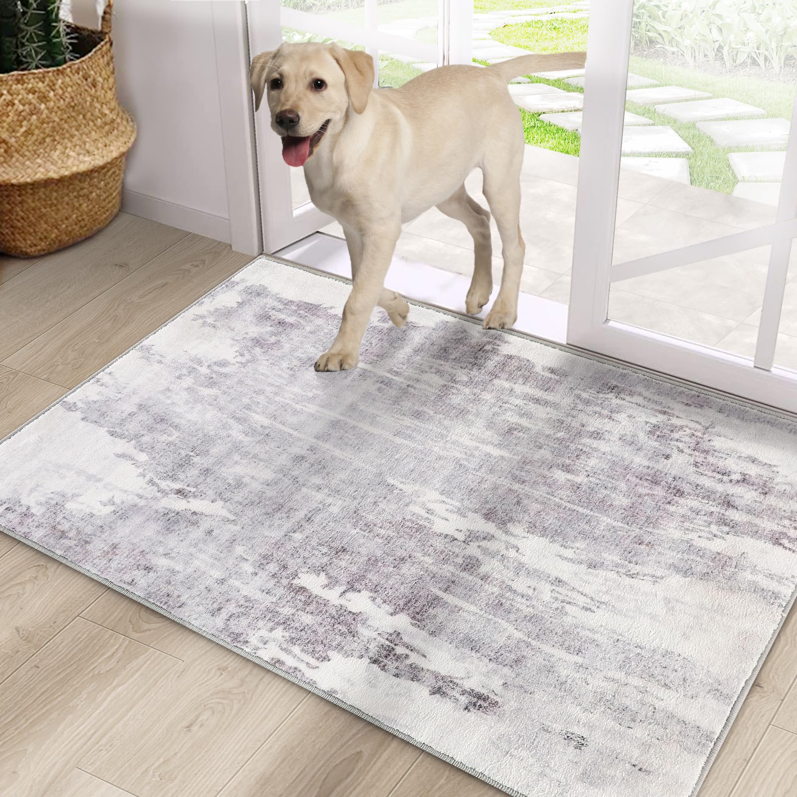 CRISTGEE Door Mat, Front Indoor Door Mat Faux Wool Non-Slip Entryway Rug Absorbent Abstract Throw Rug for Indoor Entrance Hallway Laundry Room, High Traffic Areas, 20X32 Inches, Gray Washable