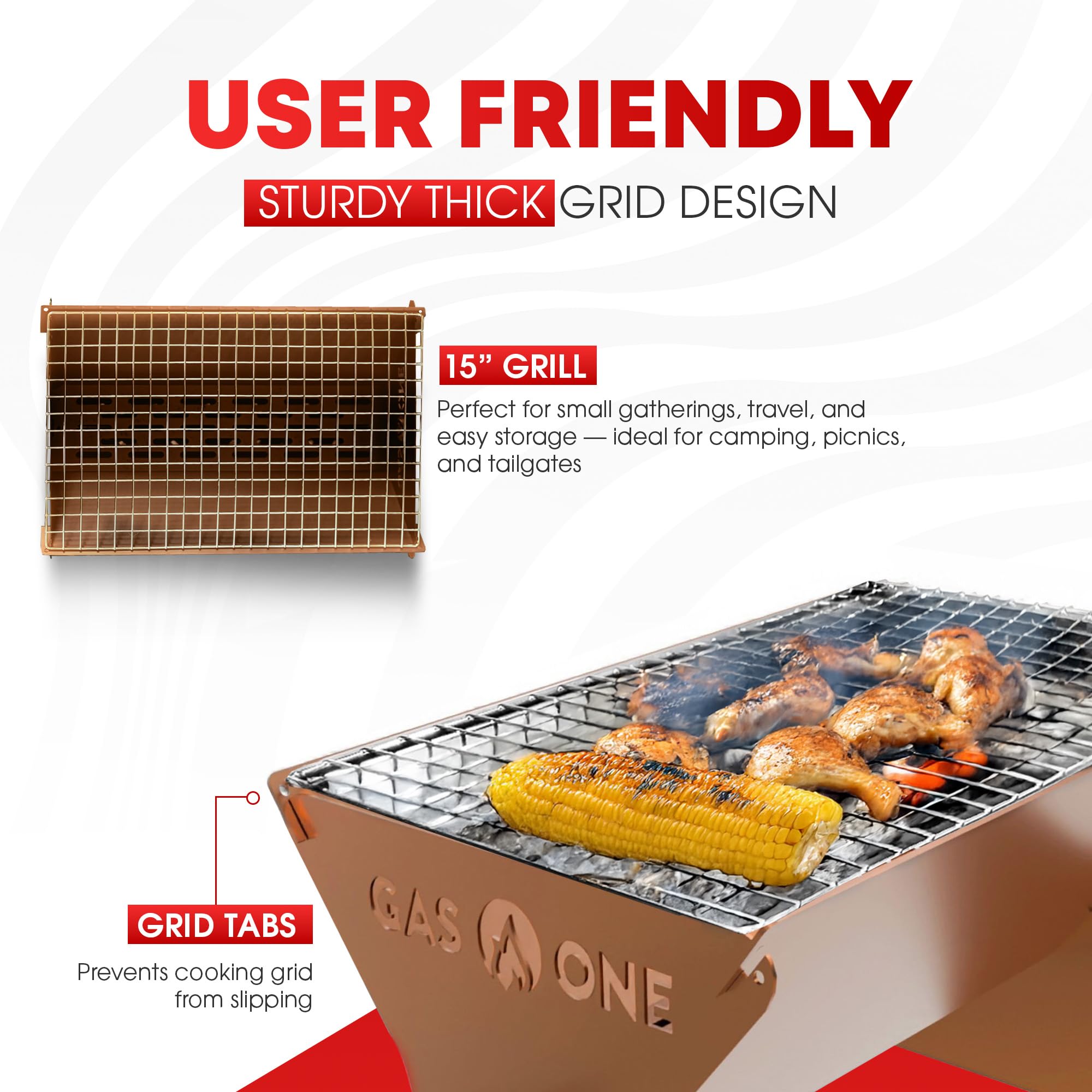 GasOne 15” Portable Charcoal Grill – Foldable BBQ Grill – Camping Grills for Backyard, Bonfire, Patio – Heavy-Duty Portable Fire Pit – Camp Cooking Gear