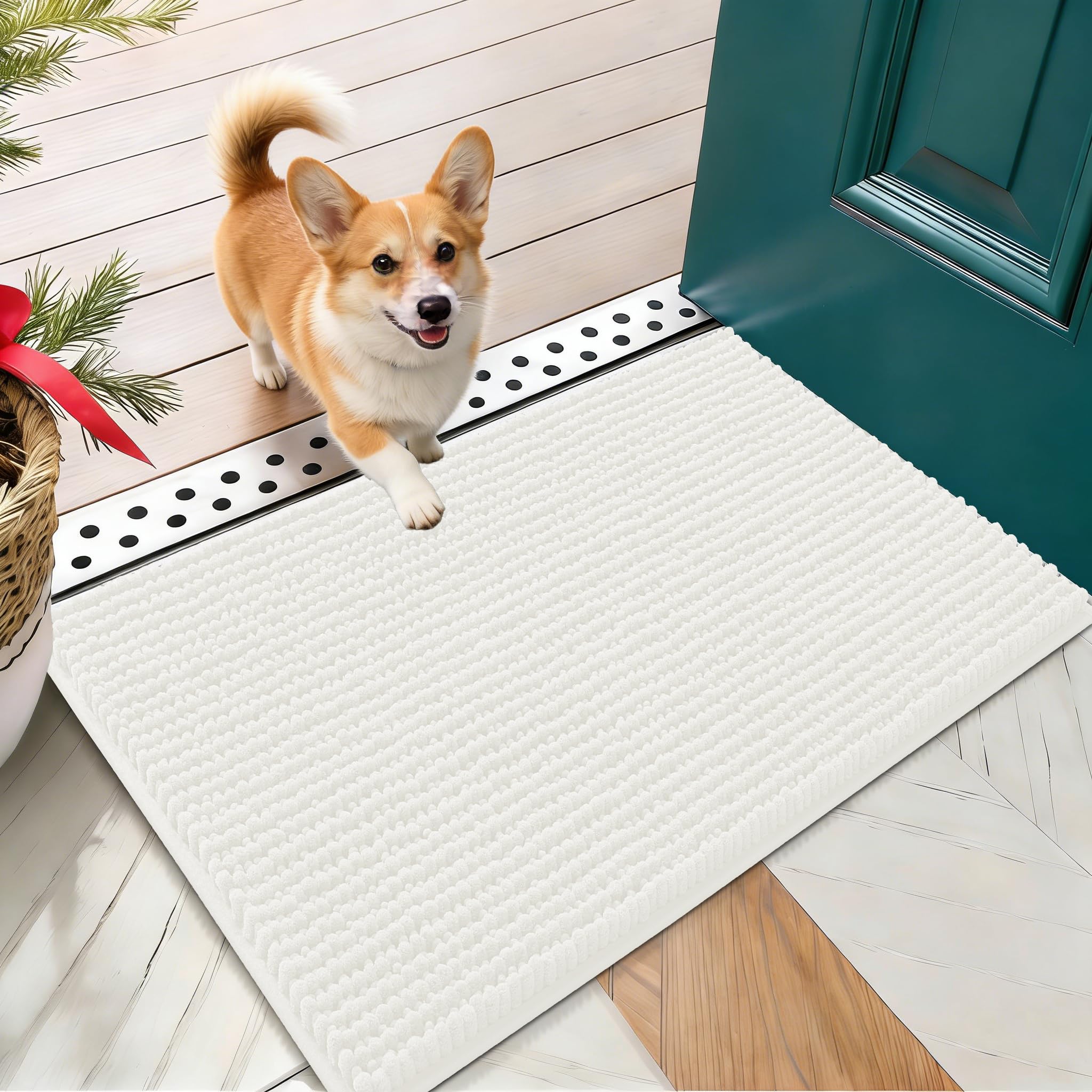 OLANLY Dog Door Mat for Muddy Paws 30x20, Ultra Absorbent Chenille Mud Doormat, Non-Slip Washable and Dirt Trapping Doormat for Indoor Entryway, Quick-Dry Indoor Pet Bed Mats for Dogs, Grey