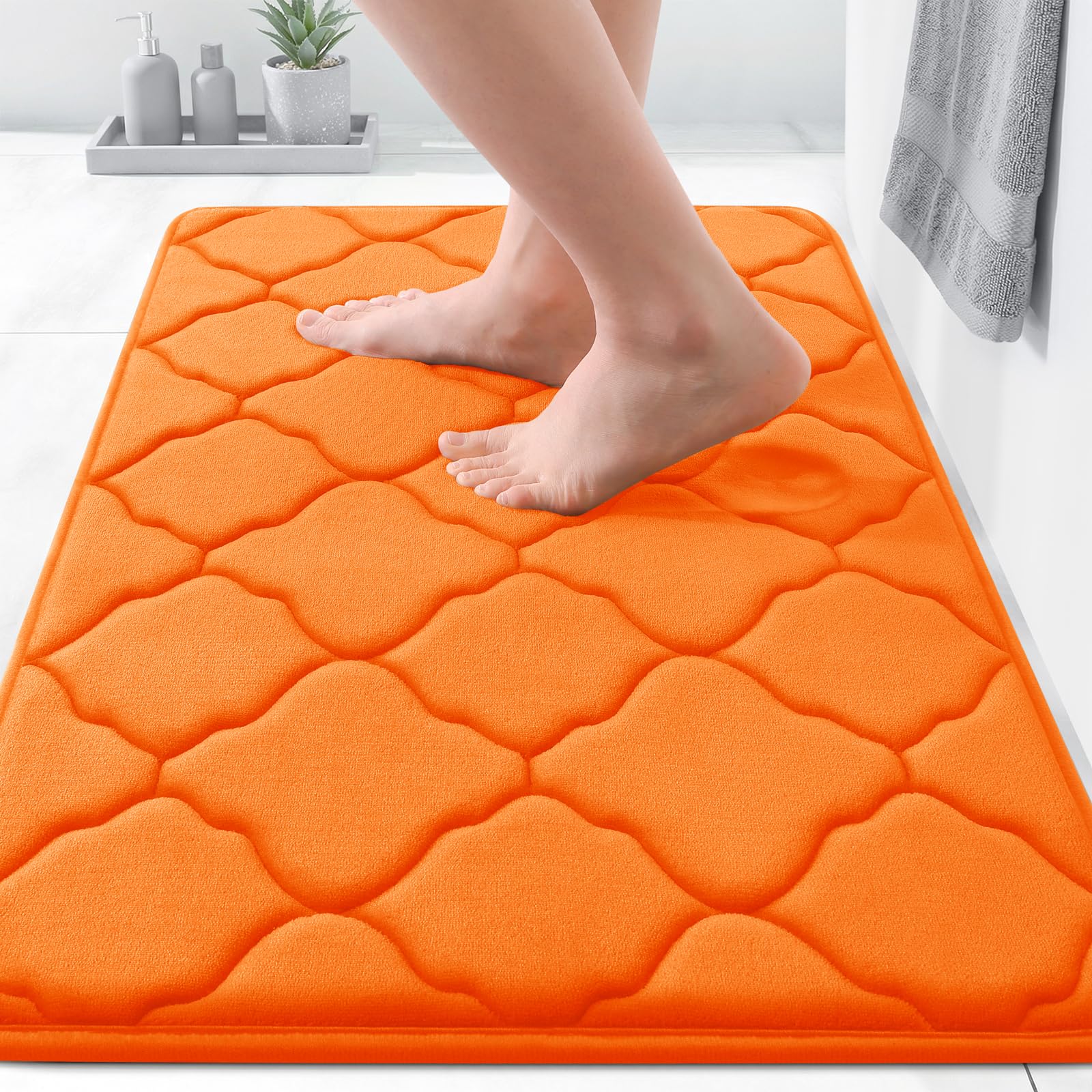 OLANLY Memory Foam Bath Mat Rug 24x16, Ultra Soft and Absorbent Bathroom Rugs, Non-Slip, Comfortable, Machine Washable Bath Carpet for Bathroom Floor, Tub, Shower and Home Decor Accessories, Black