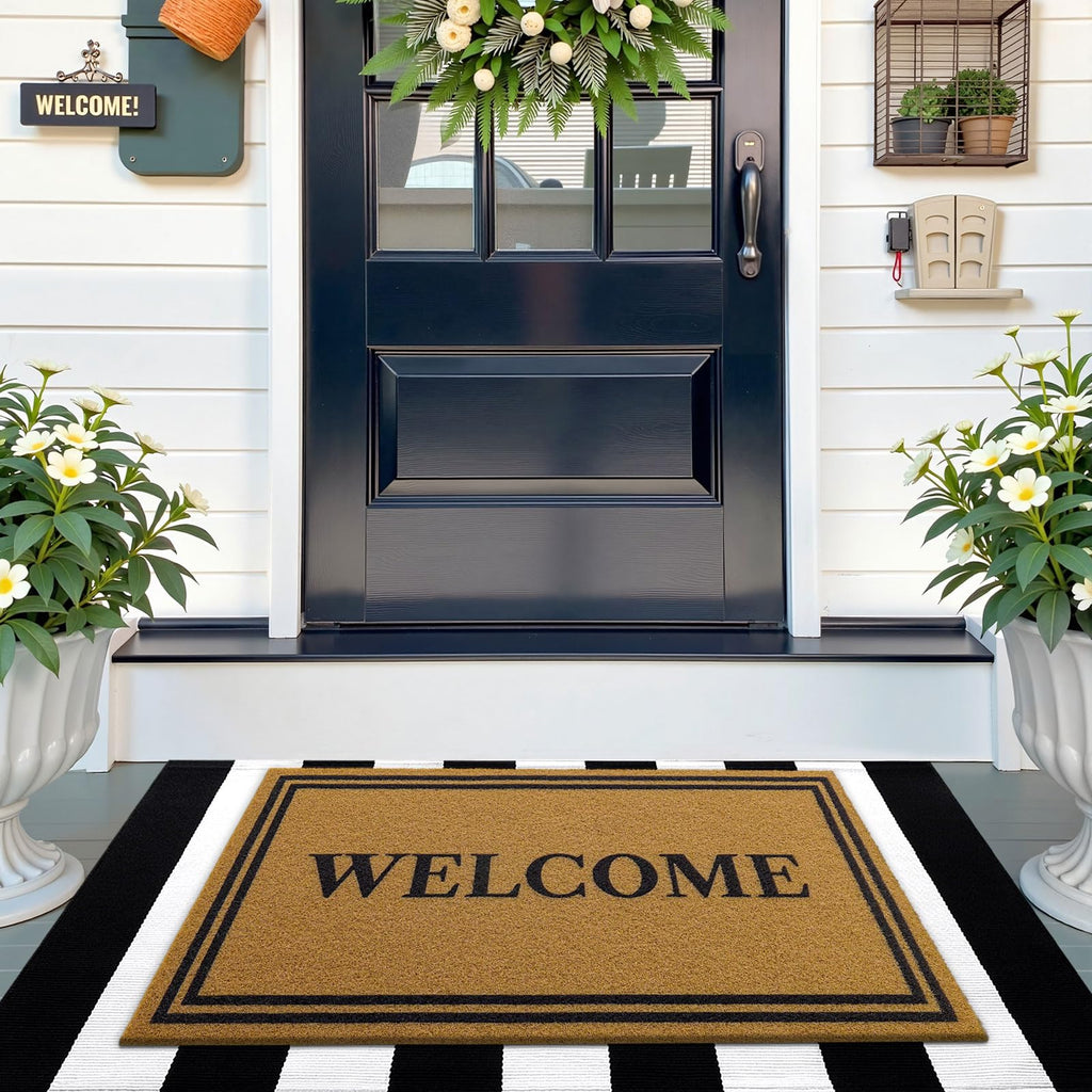 OLANLY Front Door Mat, Low Profile Doormat, Stain and Fade Resistant, Easy to Clean, for Indoor and Outdoor Entrances, Patio Porch or Entryway, Brown (30x17 Inch, Home Sweet Home)
