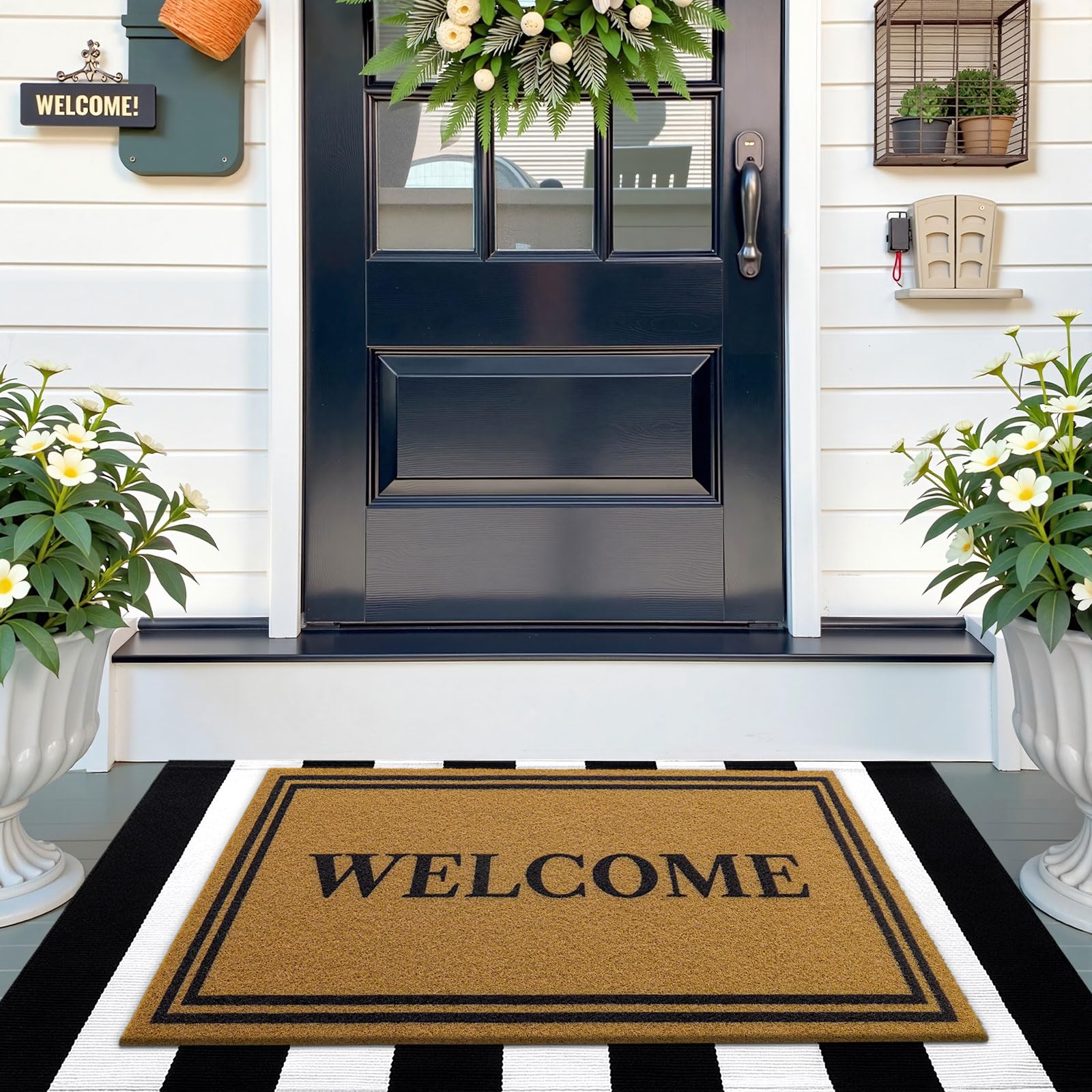 OLANLY Front Door Mat, Low Profile Doormat, Stain and Fade Resistant, Easy to Clean, for Indoor and Outdoor Entrances, Patio Porch or Entryway, Brown (30x17 Inch, Home Sweet Home)