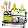 Cisily Black Sponge Holder for Kitchen, Sink Caddy Sink Organizer Rack for Kitchen Accessories with Drip Tray, Rustproof and Non-slip, Soap Dispenser Countertop Organizer Essentials for New Home