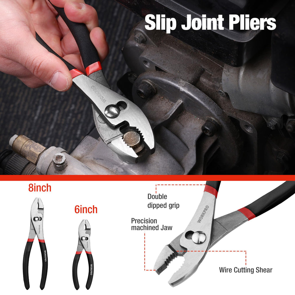 7-piece WORKPRO Pliers Set with Groove Joint, Long Nose, Slip Joint, Linesman, and Diagonal Pliers for DIY & Home Use