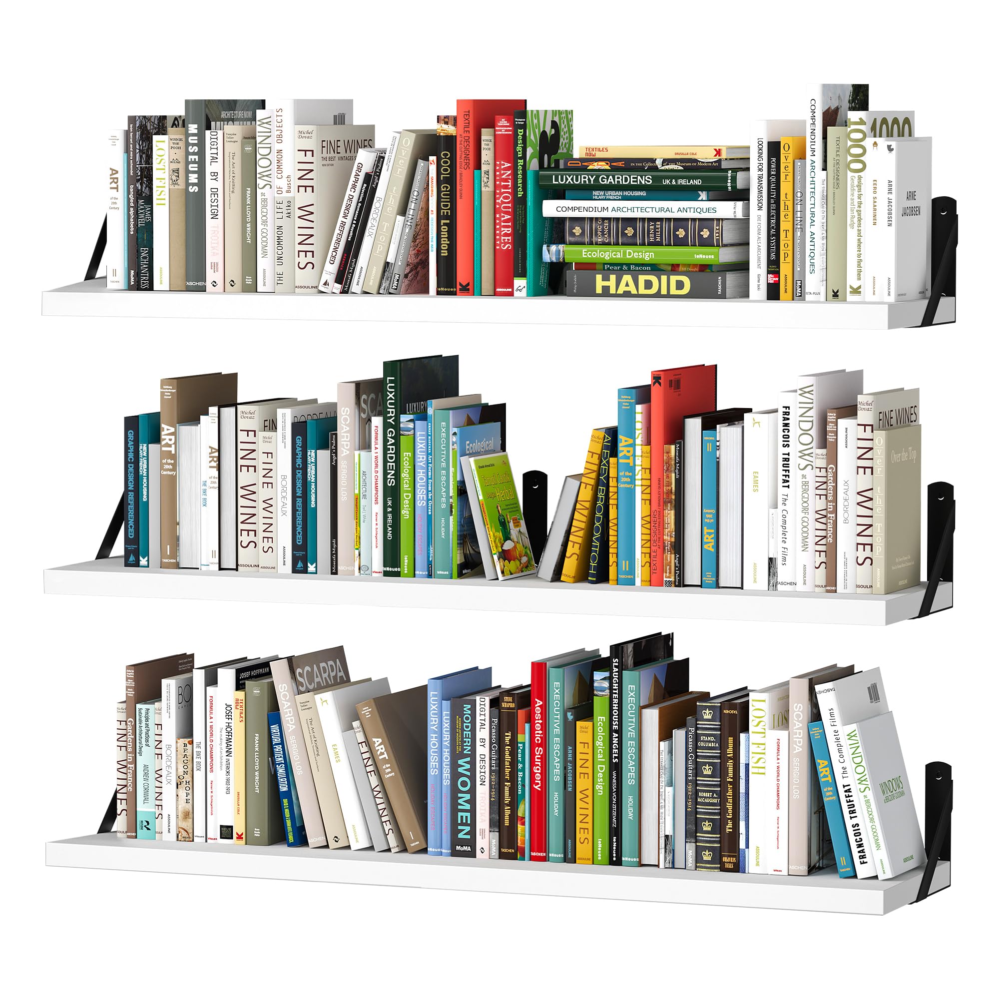 upsimples Floating Book Shelves for Wall, 15.7 Inches Wood Shelves for Living Room, Bathroom, Bedroom, Kitchen Storage and Decoration, White