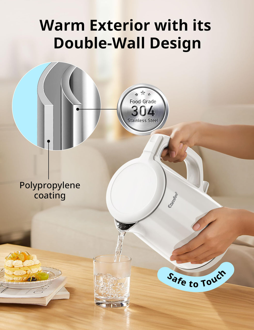 COMFEE' Stainless Steel Electric Kettle, 1.7 Liter Tea Kettle Electric & Hot Water Kettle, 1500W Fast Boil with LED Light, Auto Shut-Off and Boil-Dry Protection