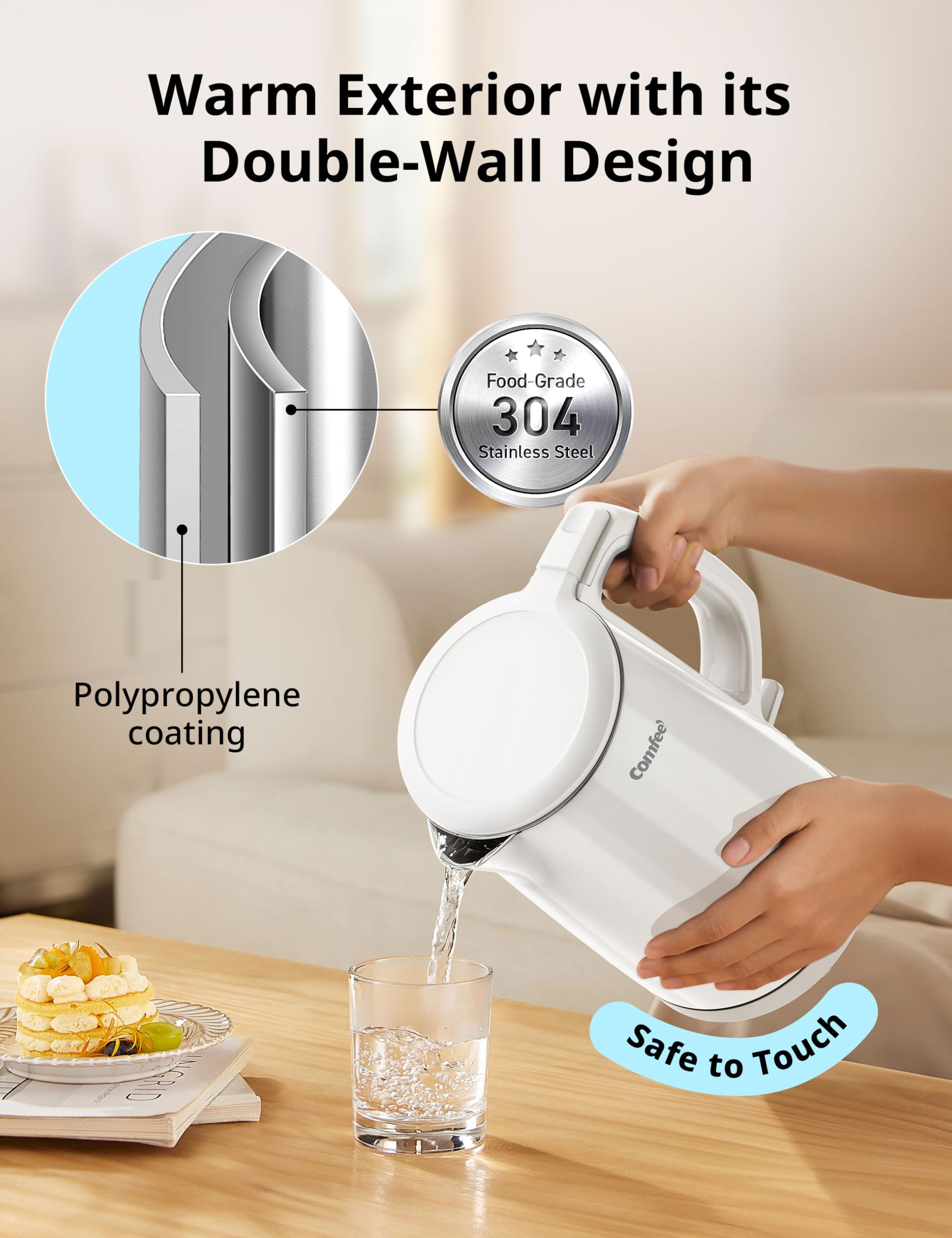 COMFEE' Stainless Steel Electric Kettle, 1.7 Liter Tea Kettle Electric & Hot Water Kettle, 1500W Fast Boil with LED Light, Auto Shut-Off and Boil-Dry Protection