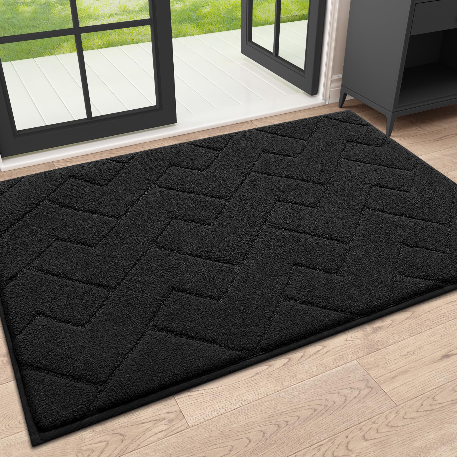 OLANLY Indoor Door Mat, 32x20, Dirt Resistant and Absorbent, Sturdy Non-Slip Rubber Backing, Easy to Clean, Washable Low-Profile Doormat for Entryway, Grey