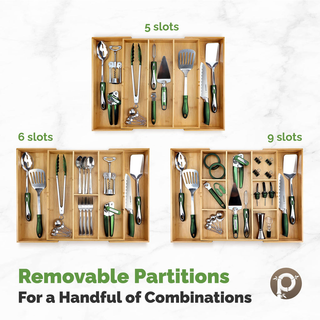 Silverware Organizer - Expandable Kitchen Drawer Organizer - Adjustable Kitchen Drawer Organizer for Utensils, Expandable to 22 Inches Wide, 10 Compartments, Silverware Tray for Drawer