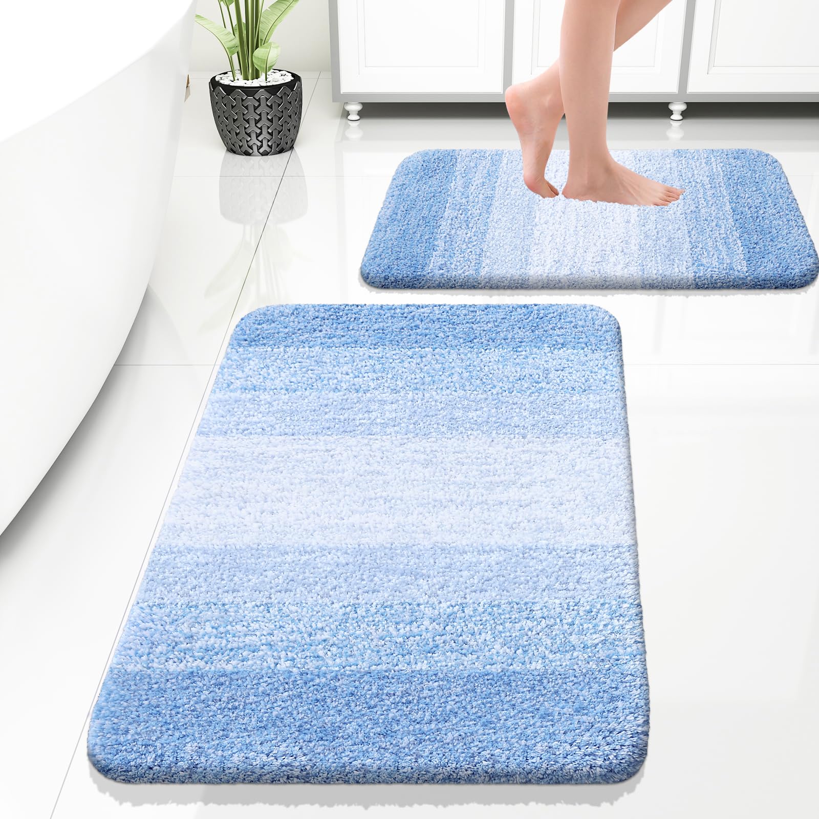 OLANLY Bathroom Rug Set 2 Piece, Soft Absorbent Microfiber Bath Mats and U-Shaped Contour Toilet Rug, Non-Slip, Machine Wash Dry, Plush Shaggy Bath Mats for Bathroom (24"x16"+24"x20", Grey)