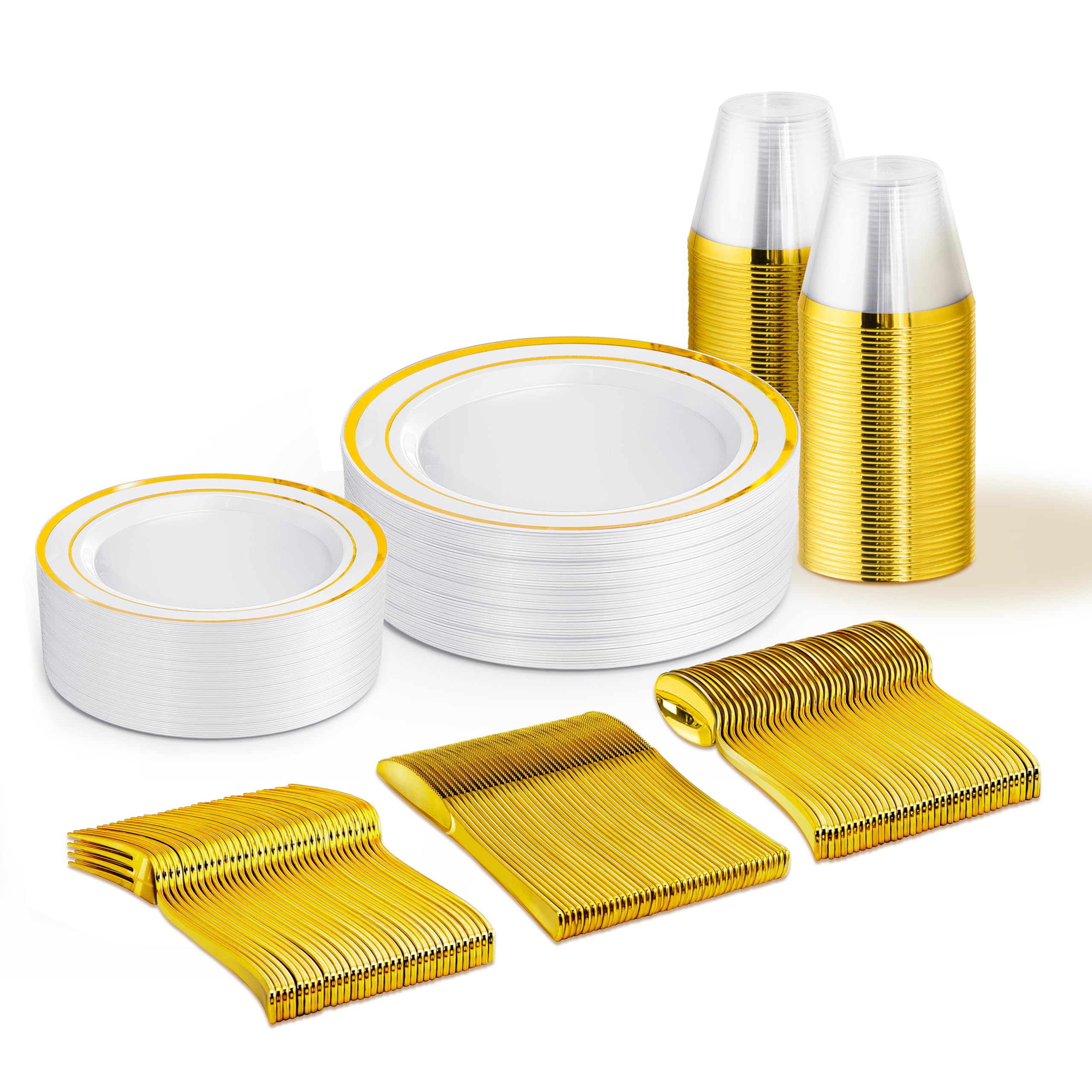 WELLIFE 600 PCS Silver Disposable Dinnerware Set for 100 Guests, Wedding Reception Plates & Silver Plastic Tableware, Dinner & Salad Plates, Cups, Forks, Knives & Spoons for Weddings & Elegant Events
