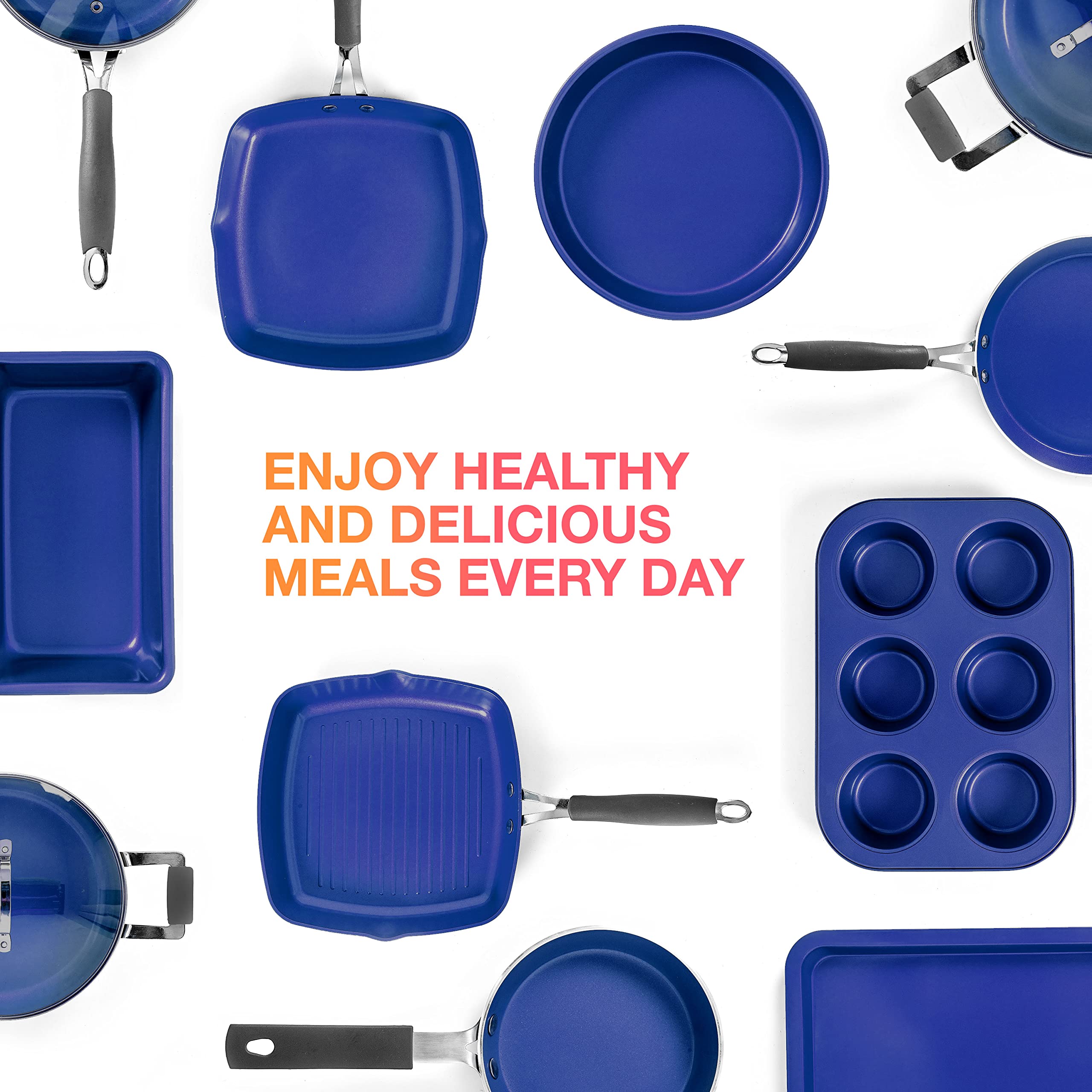 Mueller Pots and Pans Set 17-Piece, Ultra-Clad Pro Stainless Steel Cookware Set, Ergonomic EverCool Handle, Induction Cookware, Includes Saucepans, Skillets, Dutch Oven, Stockpot, Steamer For Cooking