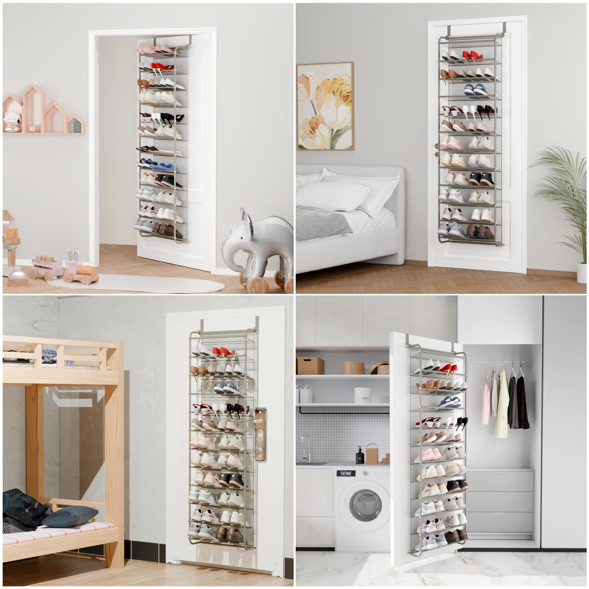 Whitmor 36 Pair Over the Door Shoe Organizer, 12 Tier Hanging Shoe Organizer, Heavy Duty Metal & Mesh Shoe Holder, Hanging Shoe Rack for Closet Organizer & Storage, 74"L x 21.7"W x 7.5"H, White