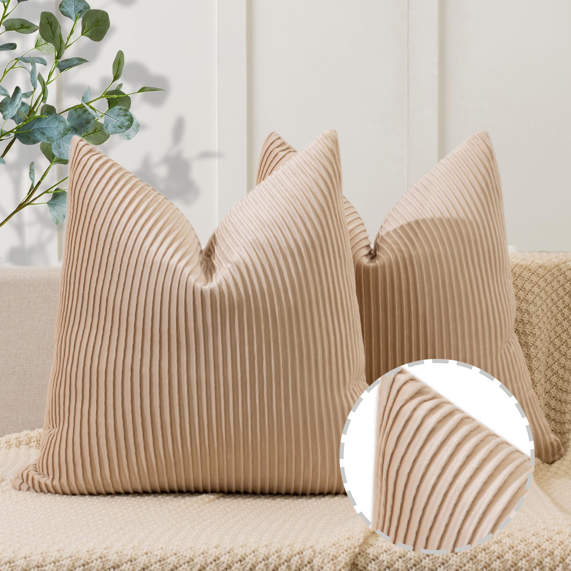 YCOLL Navy Blue Pillow Covers 18x18 Set of 2 Velvet Striped Pattern - Soft Throw Pillows for Home Decor, Luxury Decorative Pillow Covers for Couch, Bed,Living Room