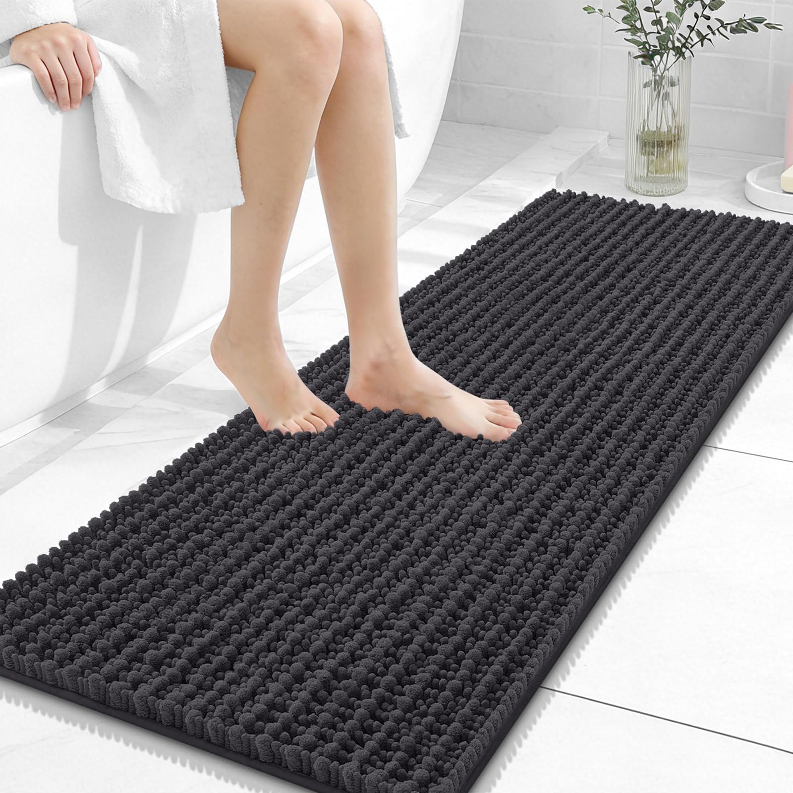 OLANLY Bathroom Rug Mat 30x20, Thick Soft and Absorbent Chenille Bath Mat, Non-Slip Rubber Backing, Machine Washable Quick Dry Bath Rugs for Tub Shower Floor, Home Decor Accessories, Grey
