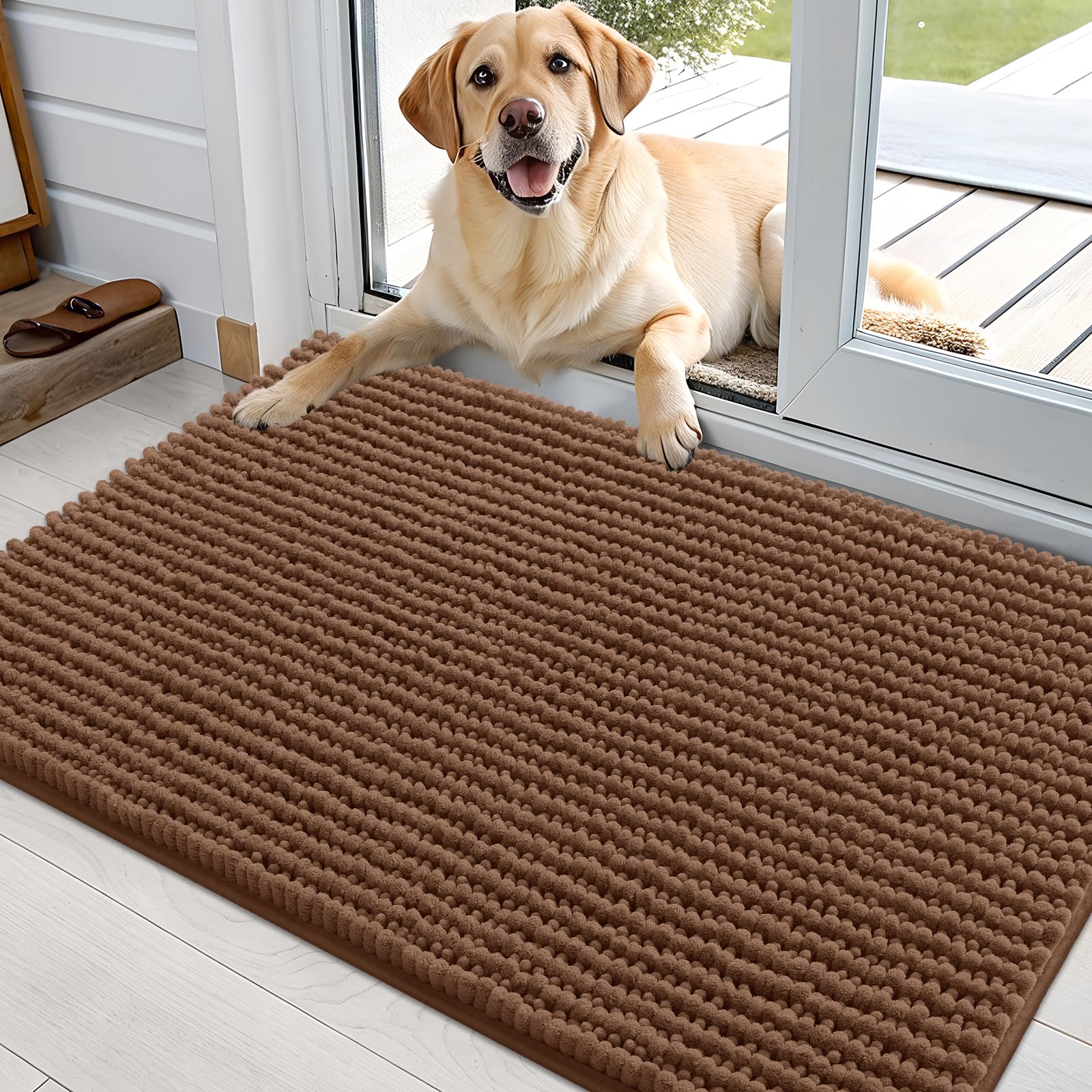 OLANLY Dog Door Mat for Muddy Paws 30x20, Ultra Absorbent Chenille Mud Doormat, Non-Slip Washable and Dirt Trapping Doormat for Indoor Entryway, Quick-Dry Indoor Pet Bed Mats for Dogs, Grey