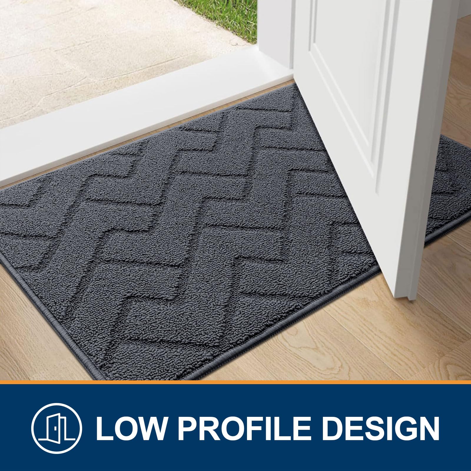 OLANLY Indoor Door Mat, 32x20, Dirt Resistant and Absorbent, Sturdy Non-Slip Rubber Backing, Easy to Clean, Washable Low-Profile Doormat for Entryway, Grey