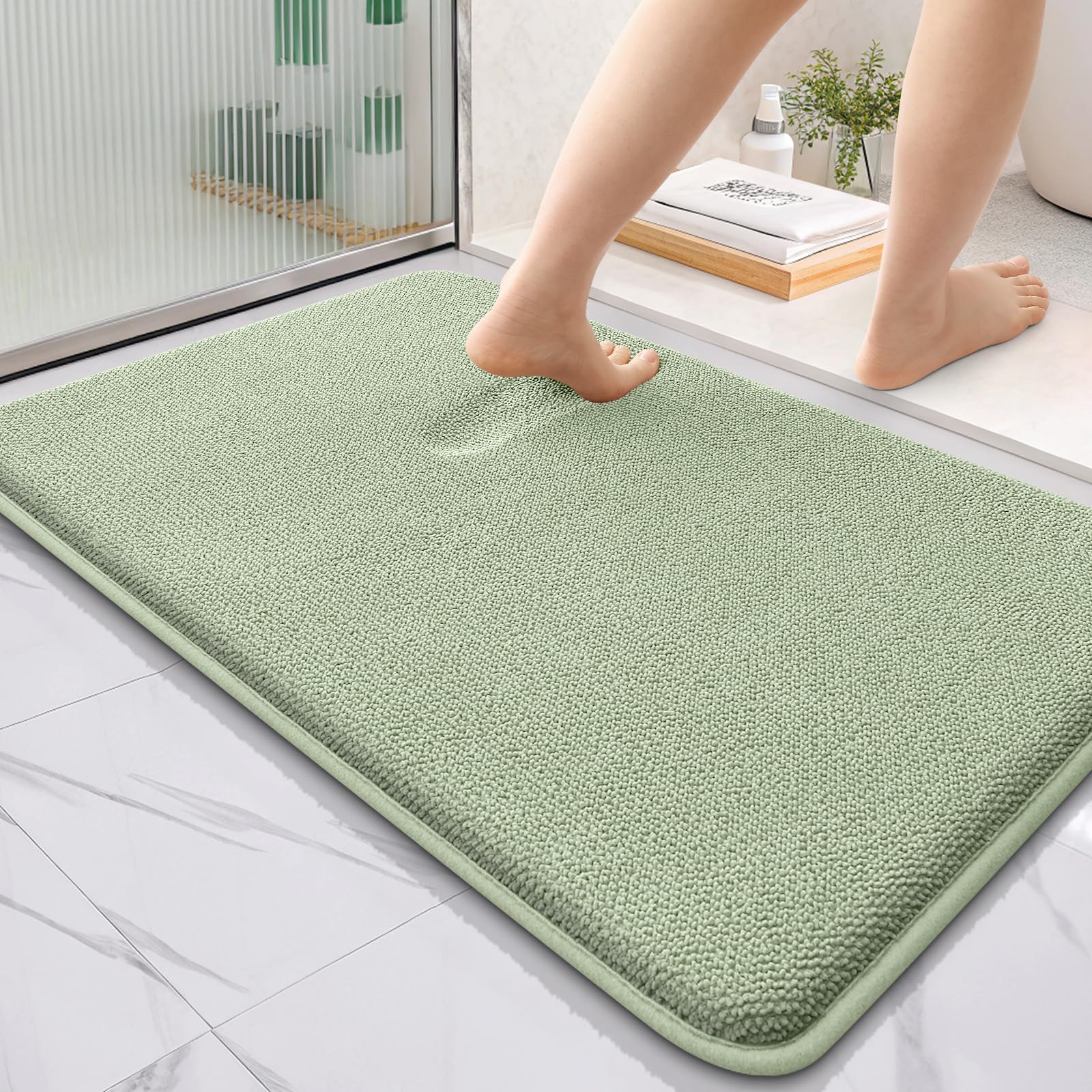 OLANLY Thick Memory Foam Bath Mat Rug 30x20, Extra Soft Absorbent Bathroom Rugs, Quick Dry Bath Mats, Non-Slip, Machine Washable Carpet for Bathroom, Tub and Shower, Home Decor Accessories, Grey
