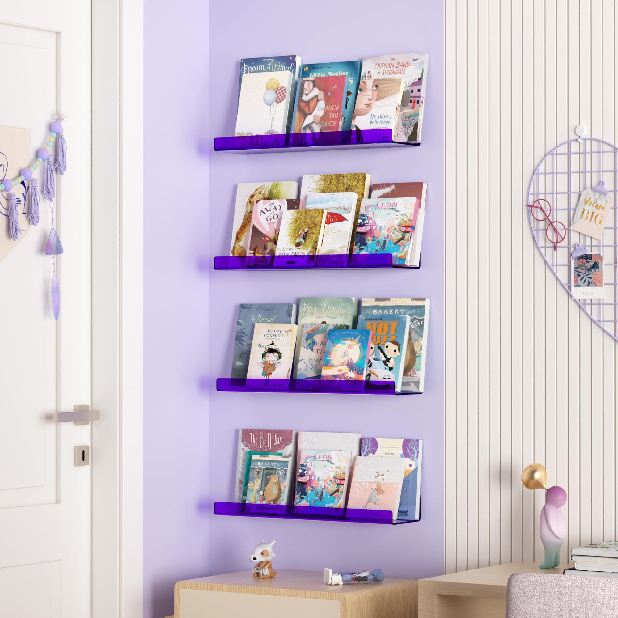 upsimples Acrylic Shelves for Bathroom Storage, 15" Floating Shelves Wall Organizer for Perfume, Make up, Skincare, Kids Bookshelf for Bedroom, Nursery, Living Room Decor, Clear, 4 Pack
