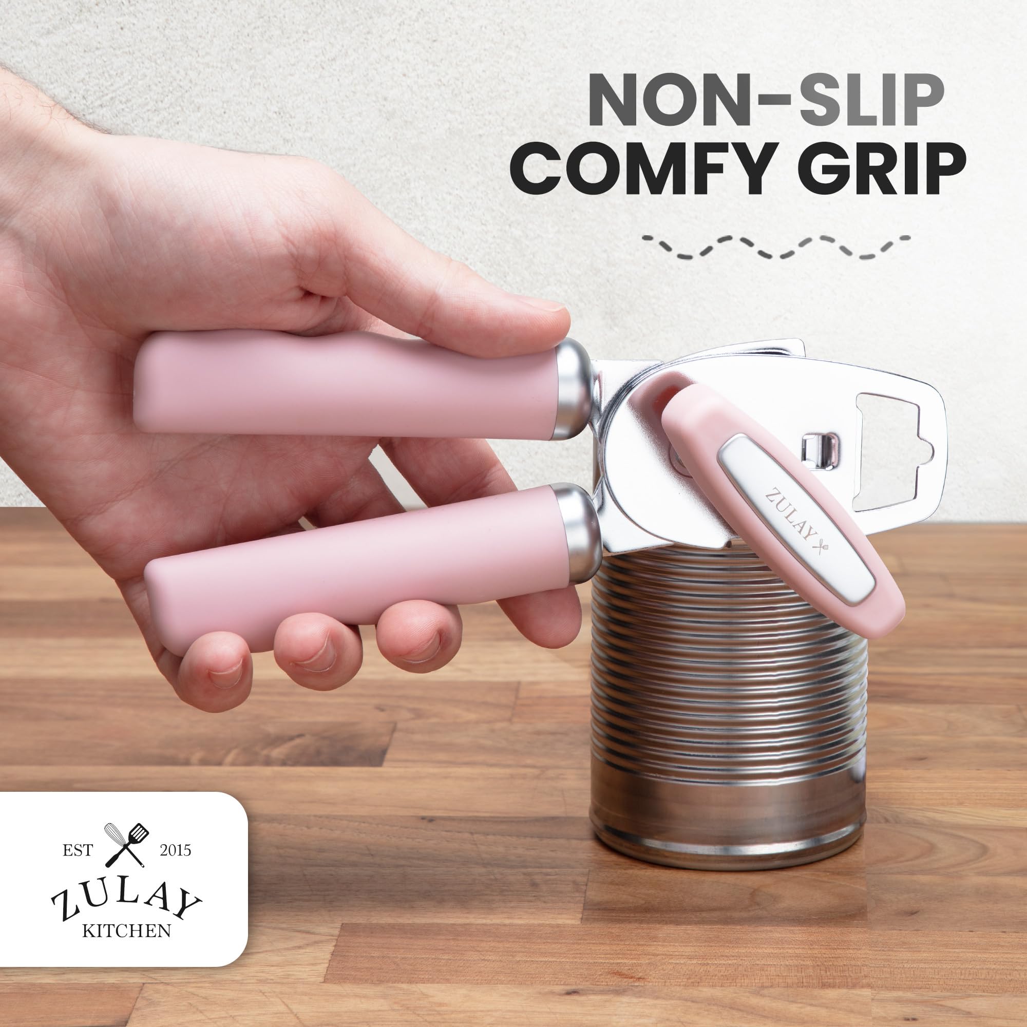 Zulay Kitchen COMFY™ Can Opener Manual with Bottle Opener - Rust Proof Stainless Steel Manual Can Opener With Turn Knob & Comfy Soft Grip Handles - Black