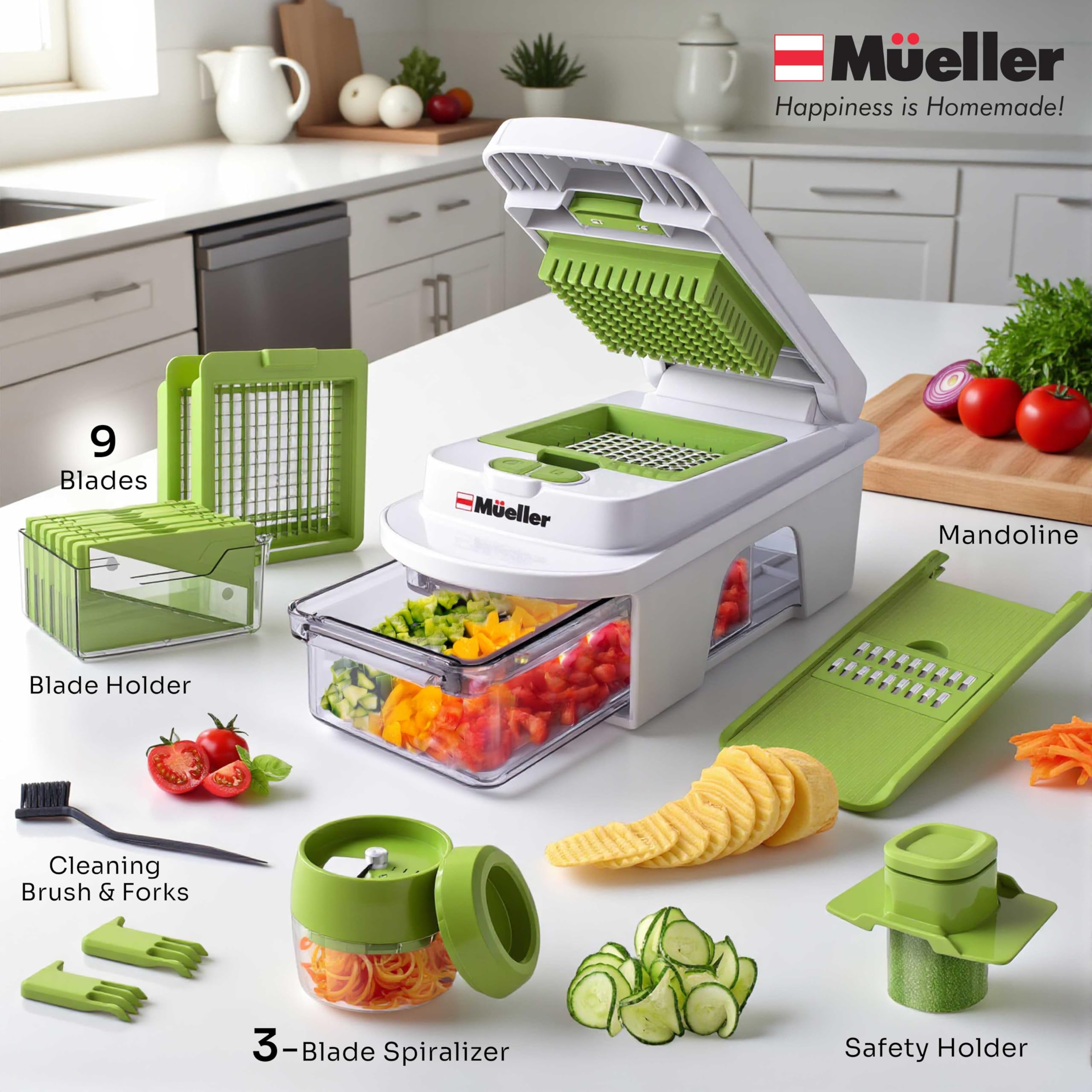 Mueller The Real Original Pro Chopper since 2013 Vegetable Chopper Mandoline Slicer, 8 Blade Food Veggie Chopper Onion Vegetable Cutter with Container, Kitchen Gadgets & Essentials, (10 in 1)