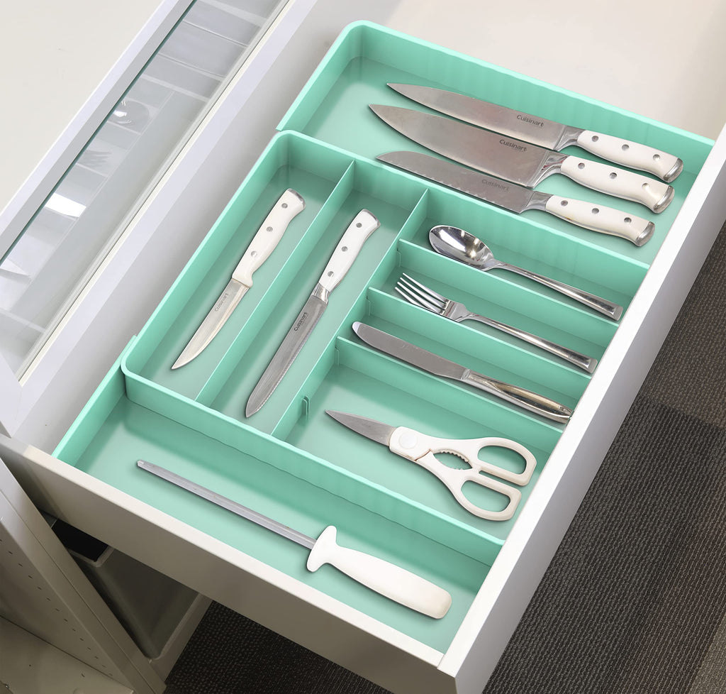 Simple Houseware Expandable & Adjustable Cutlery Drawer Organizer - Large Utensil and Flatware Tray for Kitchen Drawers, White