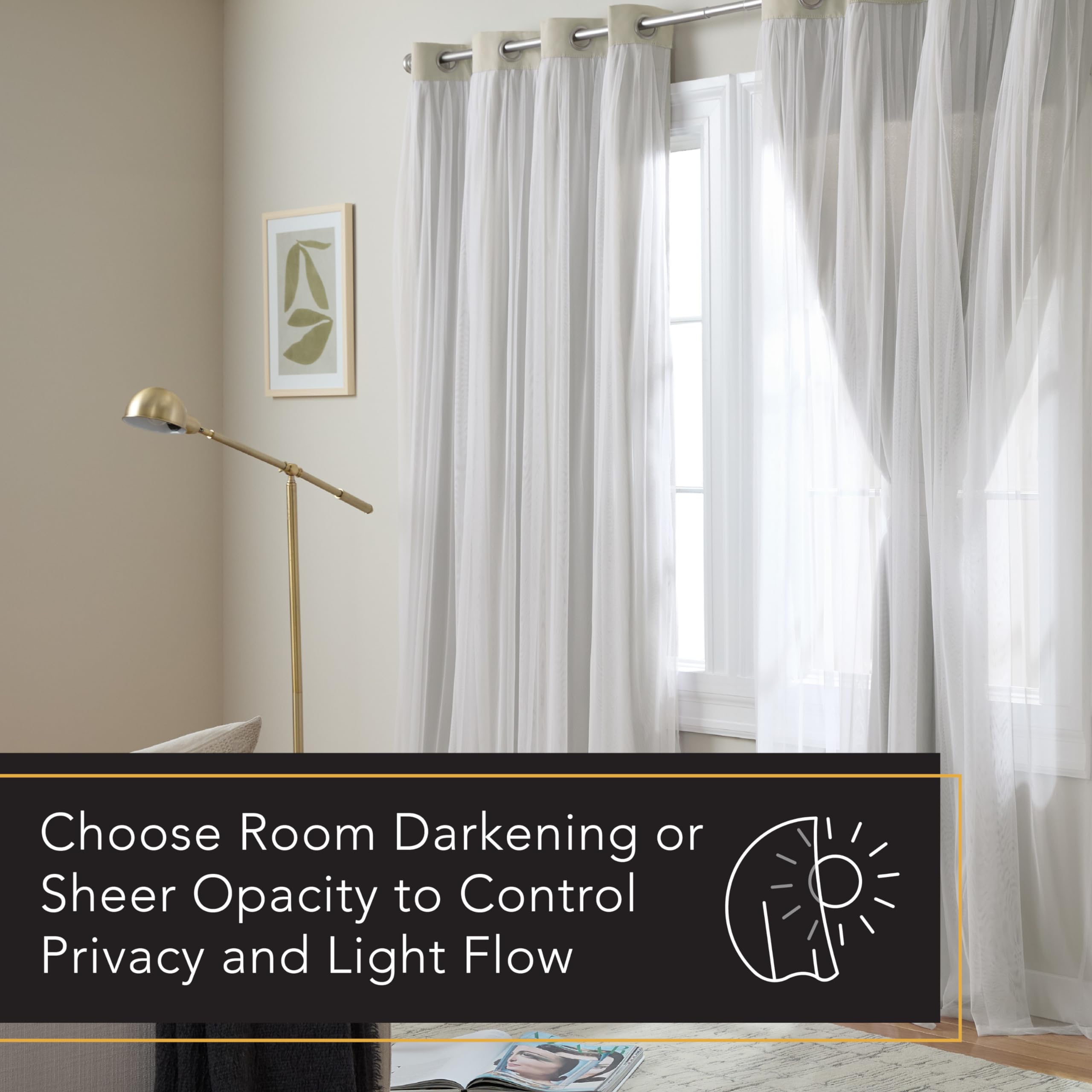 TOWN & COUNTRY LUXE Talia Double Layer Indoor Curtains, Sheer and Room Darkening Blackout, Grommet Top, Energy Efficient, 2-Pack Set, 52"x84", Rose Blush