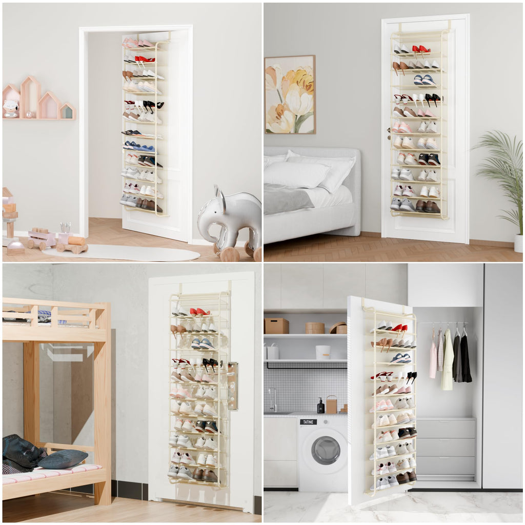 Whitmor 36 Pair Over the Door Shoe Organizer, 12 Tier Hanging Shoe Organizer, Heavy Duty Metal & Mesh Shoe Holder, Hanging Shoe Rack for Closet Organizer & Storage, 74"L x 21.7"W x 7.5"H, White