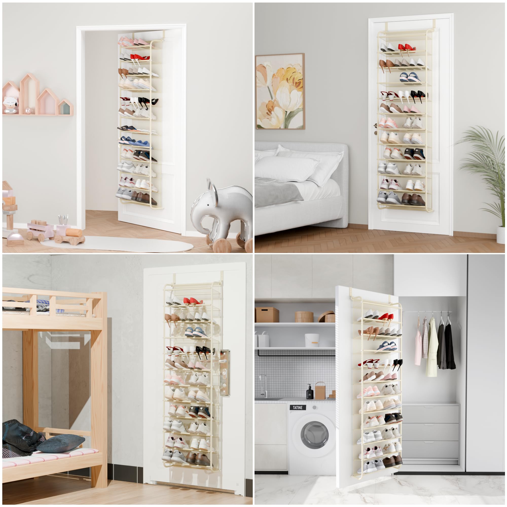 Whitmor 36 Pair Over the Door Shoe Organizer, 12 Tier Hanging Shoe Organizer, Heavy Duty Metal & Mesh Shoe Holder, Hanging Shoe Rack for Closet Organizer & Storage, 74"L x 21.7"W x 7.5"H, White