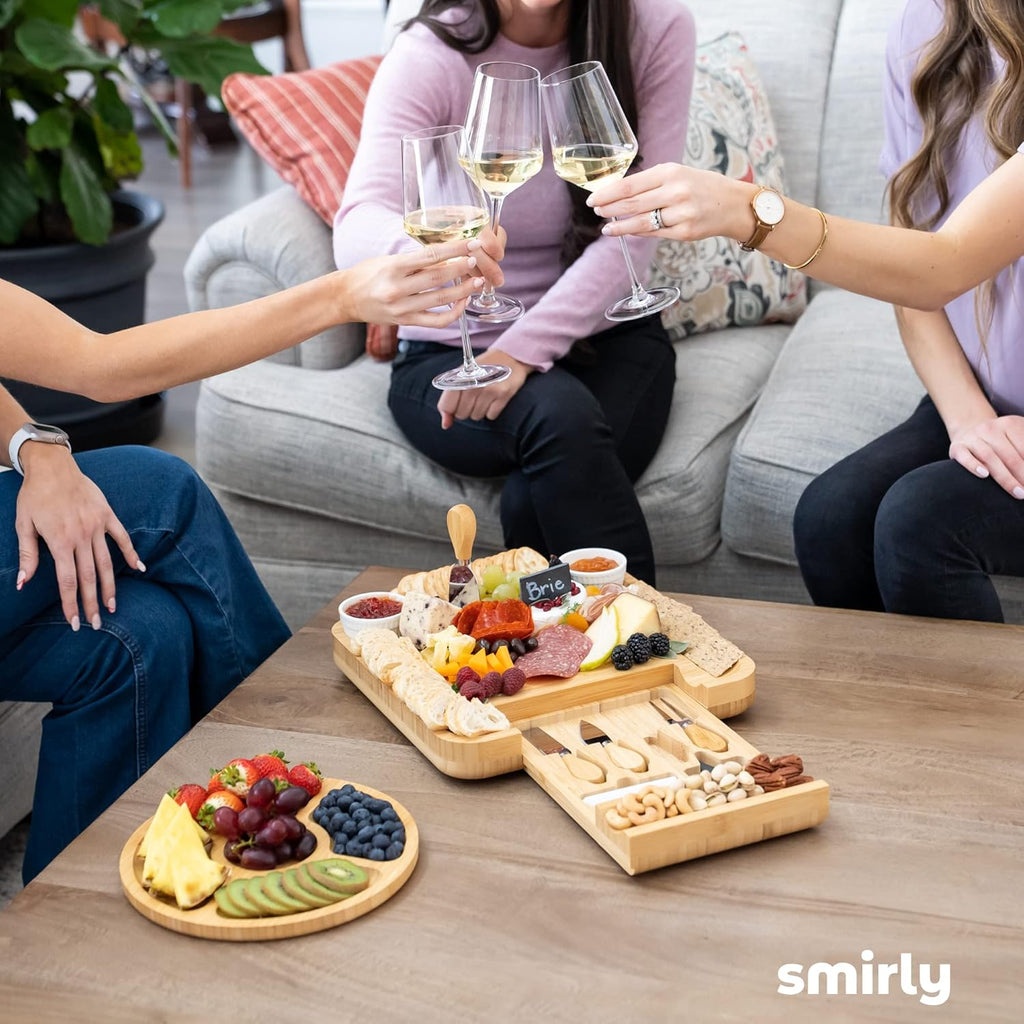 SMIRLY Charcuterie Boards Set - Large Bamboo Cheese Board Set - House Warming Gifts New Home, Wedding Gift for Couple, Bridal Shower Gift, Birthday Gifts for Women