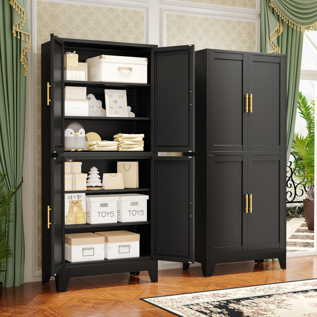 GAIOUS Metal Pantry Cabinet, Kitchen Pantry Storage Cabinets with 2 Door and 3 Adjustable Shelves, White Kitchen Pantry Cabinet, Freestanding Cupboard for Dining Room Living Room Bathroom