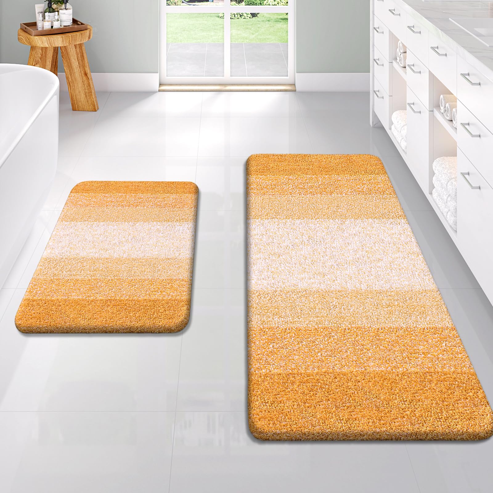 OLANLY Bathroom Rug Set 2 Piece, Soft Absorbent Microfiber Bath Mats and U-Shaped Contour Toilet Rug, Non-Slip, Machine Wash Dry, Plush Shaggy Bath Mats for Bathroom (24"x16"+24"x20", Grey)