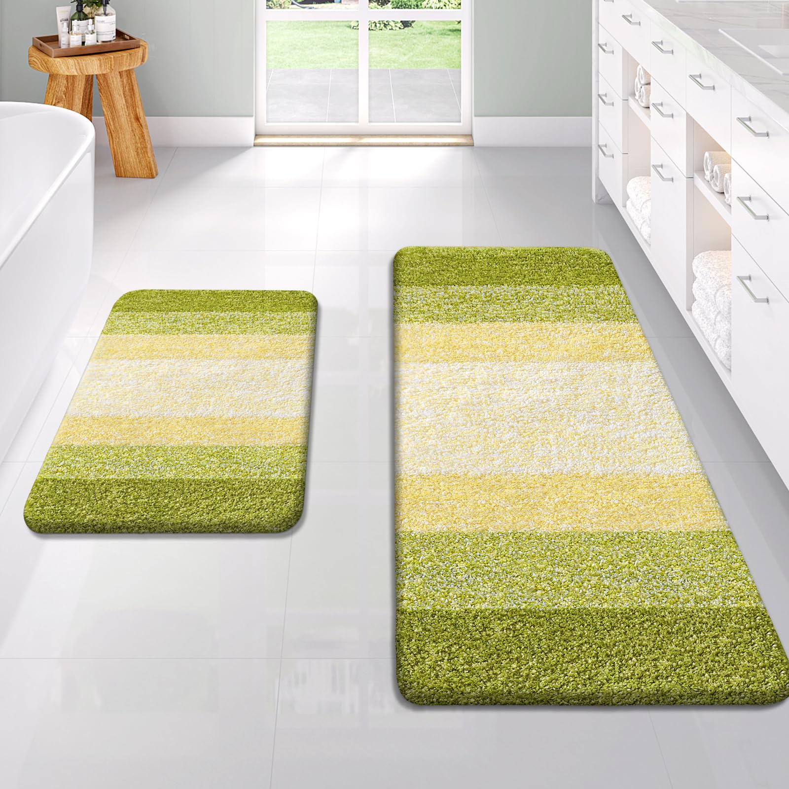 OLANLY Bathroom Rug Set 2 Piece, Soft Absorbent Microfiber Bath Mats and U-Shaped Contour Toilet Rug, Non-Slip, Machine Wash Dry, Plush Shaggy Bath Mats for Bathroom (24"x16"+24"x20", Grey)