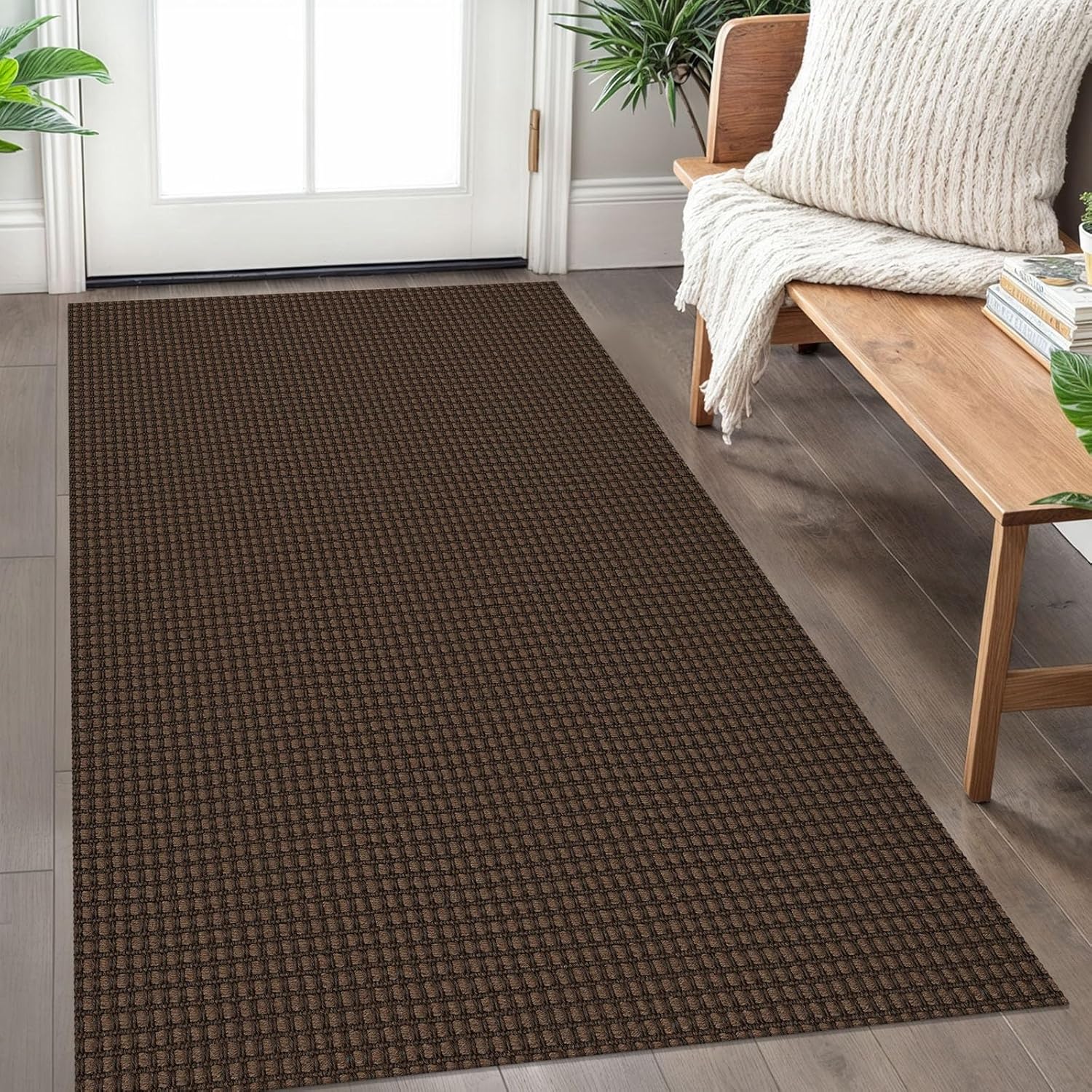 IOHOUZE Small Area Rug 2x3 Washable Woven Rugs for Entryway Non Slip Rubber Backed Kitchen Rugs Indoor Outdoor Doormat Throw Rug Floor Carpet for Entrance Front Door, Orange/Tan/Brown