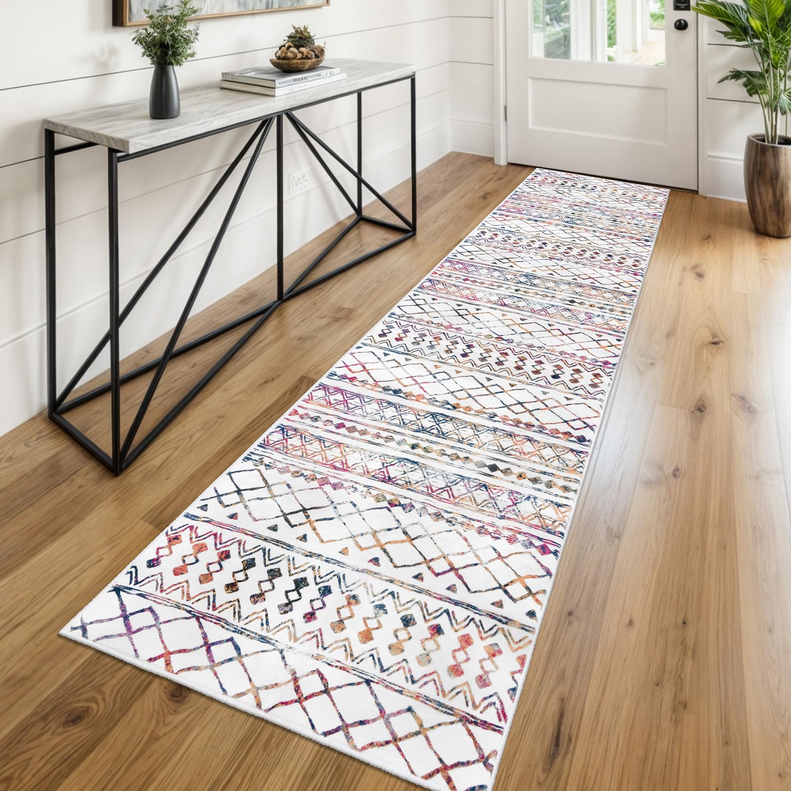 KUTA Washable Non-Slip Rugs for Entryway 2x3, Grey Moroccan Boho Small Area Rug, Ultra Soft Vintage Geometric Low-Pile Indoor Door Mat Floor Carpet for Indoor, Entrance, Kitchen, Bathroom, Bedroom