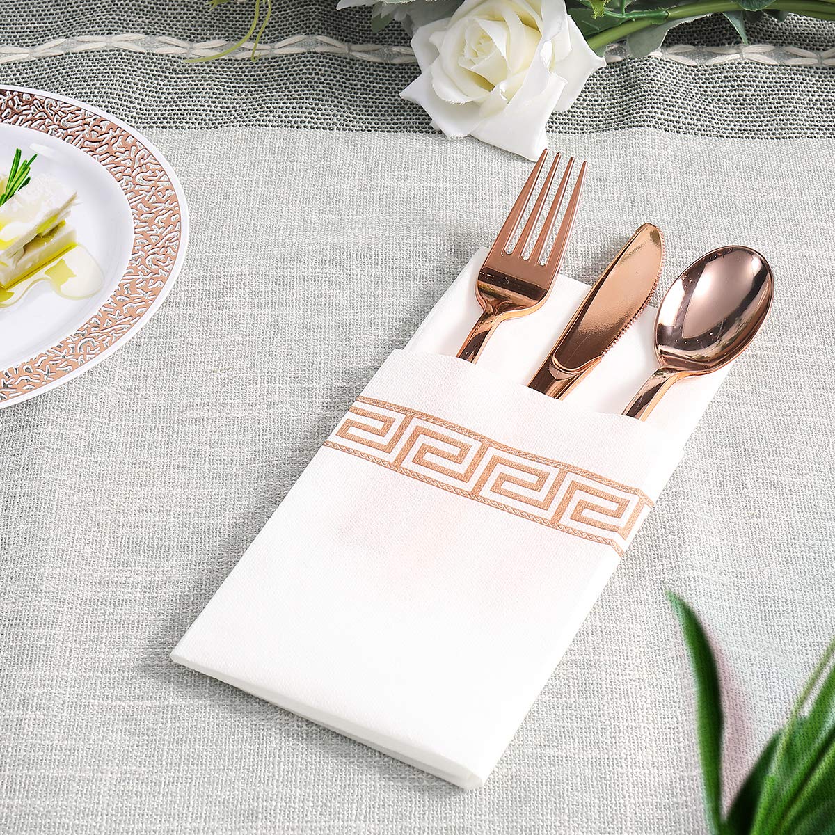 Vplus 200 PACK Guest Towels Disposable Bathroom, Decorative Bathroom Napkins, Soft and Absorbent Disposable Dinner Napkins Cloth Like for Kitchen, Parties, Weddings, Christmas Party（Gold)