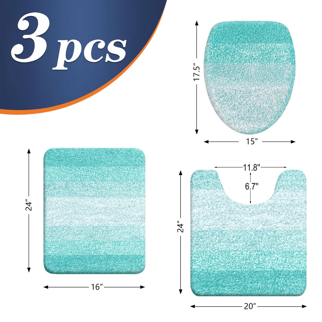 OLANLY Bathroom Rugs Sets 3 piece, Soft Microfiber Absorbent Bath Mat, U-Shaped Contour Toilet Mat and Toilet Lid Cover, Quick Dry, Machine Washable, Toilet Cover and Rug Set for Bathroom, Grey