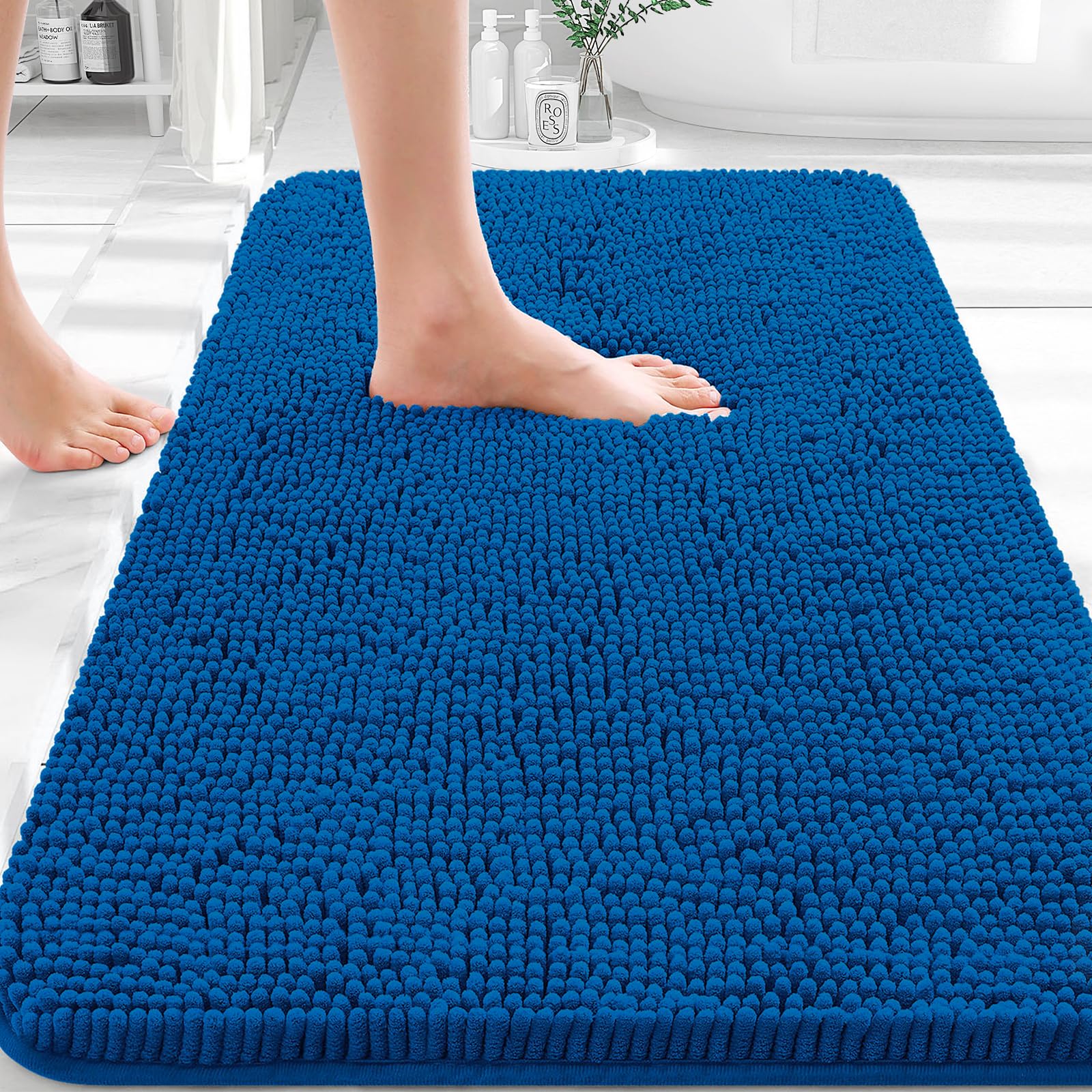 OLANLY Bathroom Rugs 30x20, Extra Soft Absorbent Chenille Bath Rugs, Rubber Backing Quick Dry, Machine Washable Bath Mats for Bathroom Floor, Tub and Shower, Home Decor Accessories, Grey