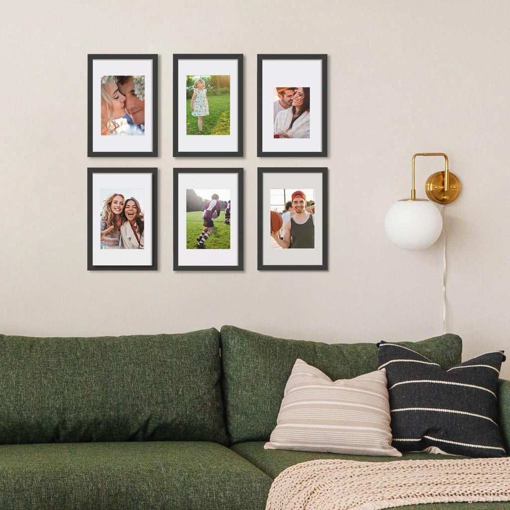 upsimples 8x10 Picture Frame Set of 5, Display Pictures 5x7 with Mat or 8 x 10 Without, Wall Gallery Photo Frames, Black