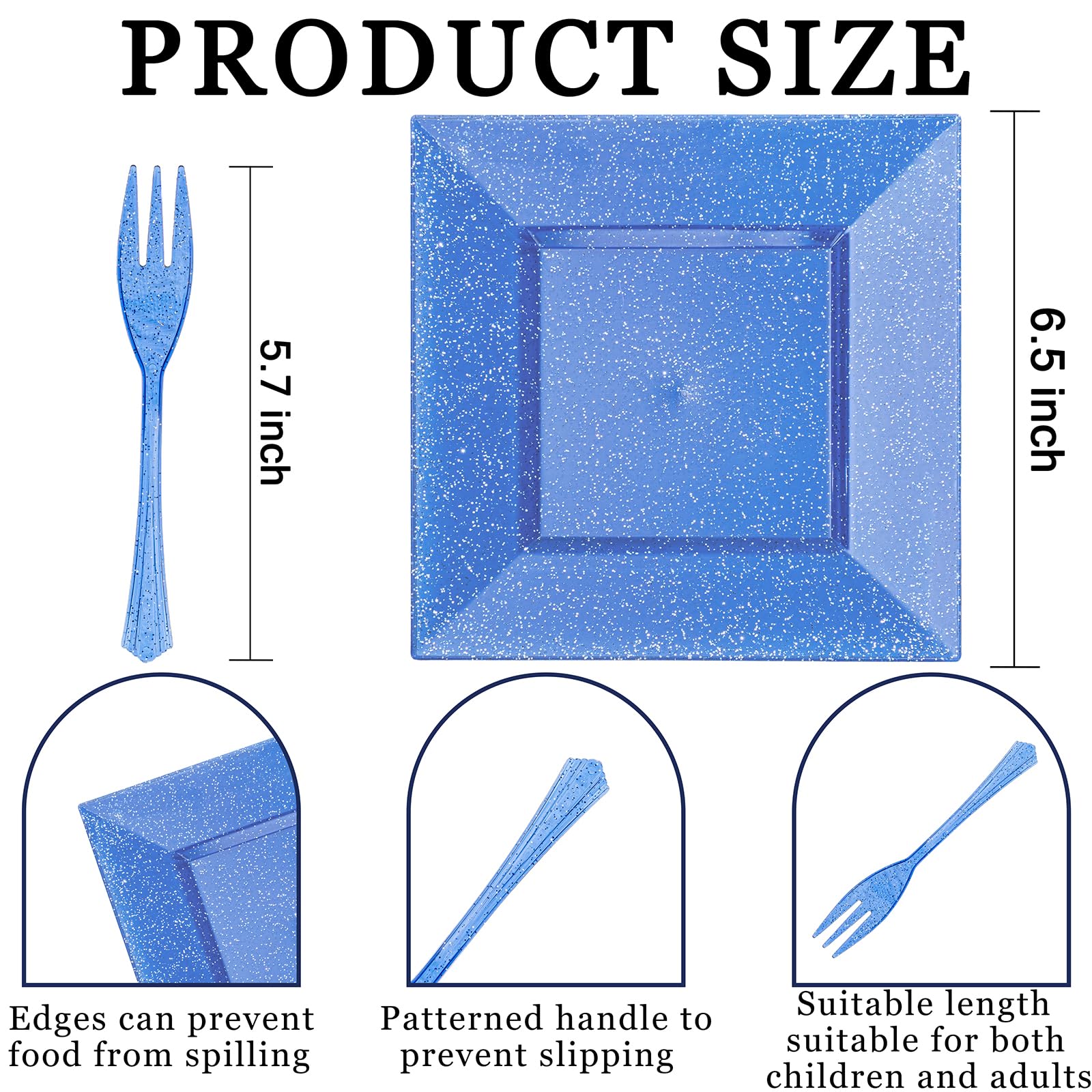 DaYammi 200Pcs Gold Dessert Plates Including 100Pcs Appetizer Plates 6",100Pcs Plastic Forks 5.7",Gold Glitter Plastic Square Plate for Party,Gold Salad Plate and Cake Forks for Party Wedding