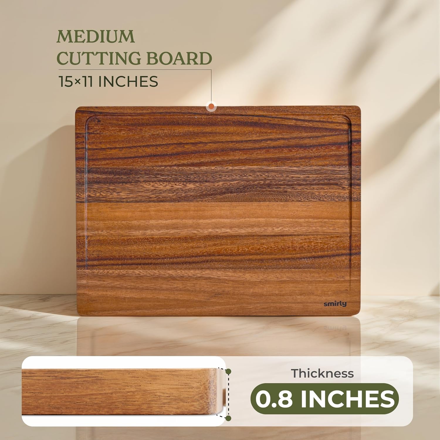 SMIRLY Bamboo Cutting Board Set, Chopping Board and Wooden Cutting Boards for Kitchen, Small Wood Cutting Board and butcher block (Walnut, 1 Pack)