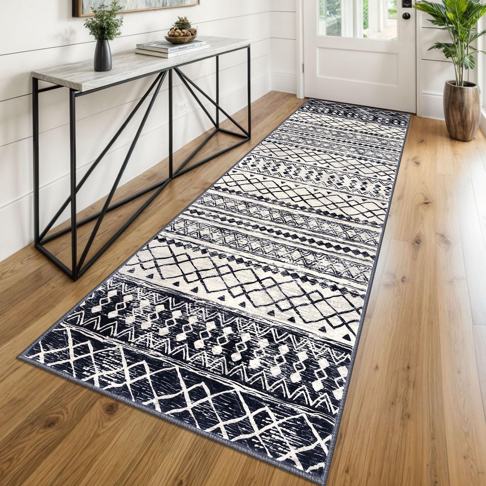 KUTA Washable Non-Slip Rugs for Entryway 2x3, Grey Moroccan Boho Small Area Rug, Ultra Soft Vintage Geometric Low-Pile Indoor Door Mat Floor Carpet for Indoor, Entrance, Kitchen, Bathroom, Bedroom